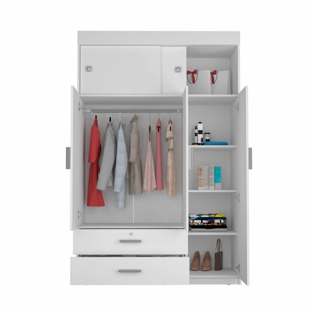 White Tall Three Door Closet with Sliding Doors By Homeroots | Armoires & Wardrobes | Modishstore - 6
