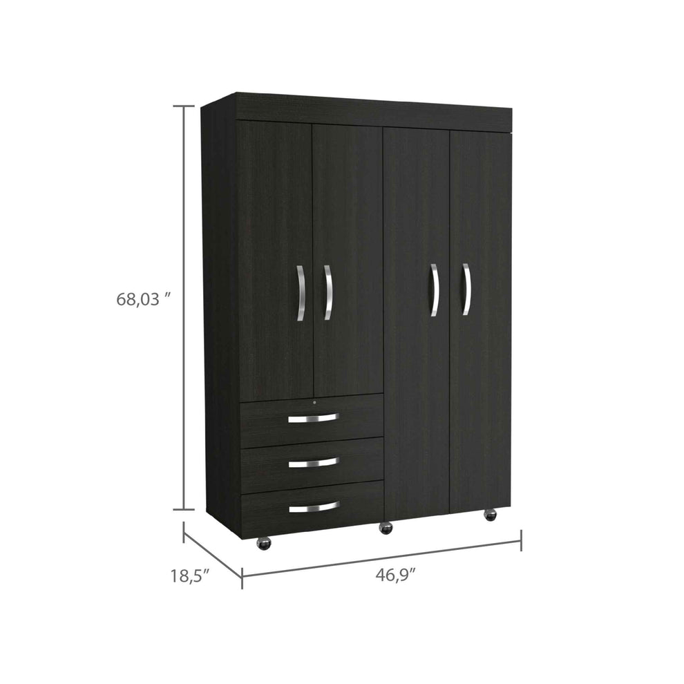 Black Tall Four Door Closet Wardrobe By Homeroots | Armoires & Wardrobes | Modishstore - 3