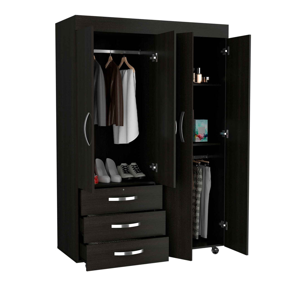 Black Tall Four Door Closet Wardrobe By Homeroots | Armoires & Wardrobes | Modishstore - 4