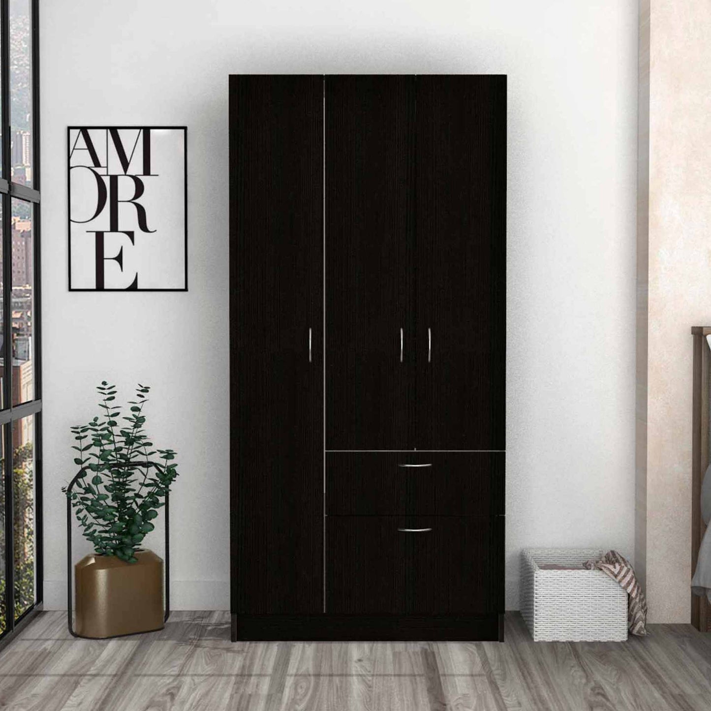 Black And White Three Door Armoire By Homeroots | Armoires & Wardrobes | Modishstore
