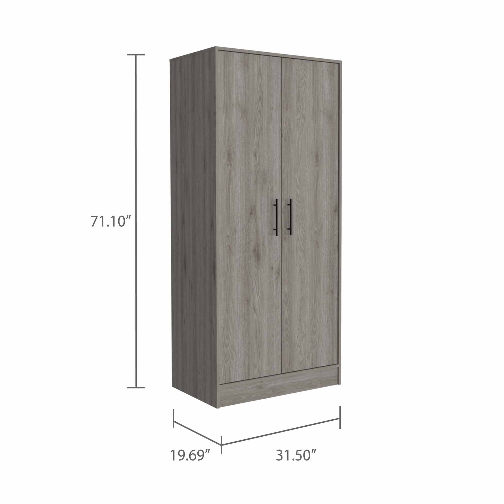 71" Light Gray Tall Two Door Closet By Homeroots | Armoires & Wardrobes | Modishstore - 3