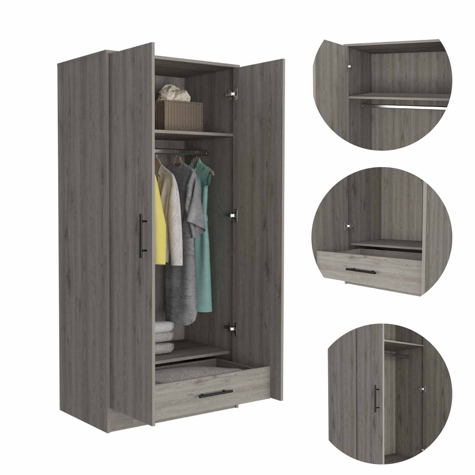 71" Light Gray Tall Two Door Closet By Homeroots | Armoires & Wardrobes | Modishstore - 5
