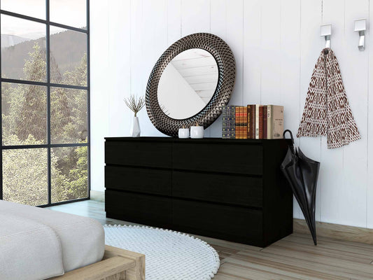 60" Black Six Drawer Double Dresser By Homeroots | Dressers | Modishstore