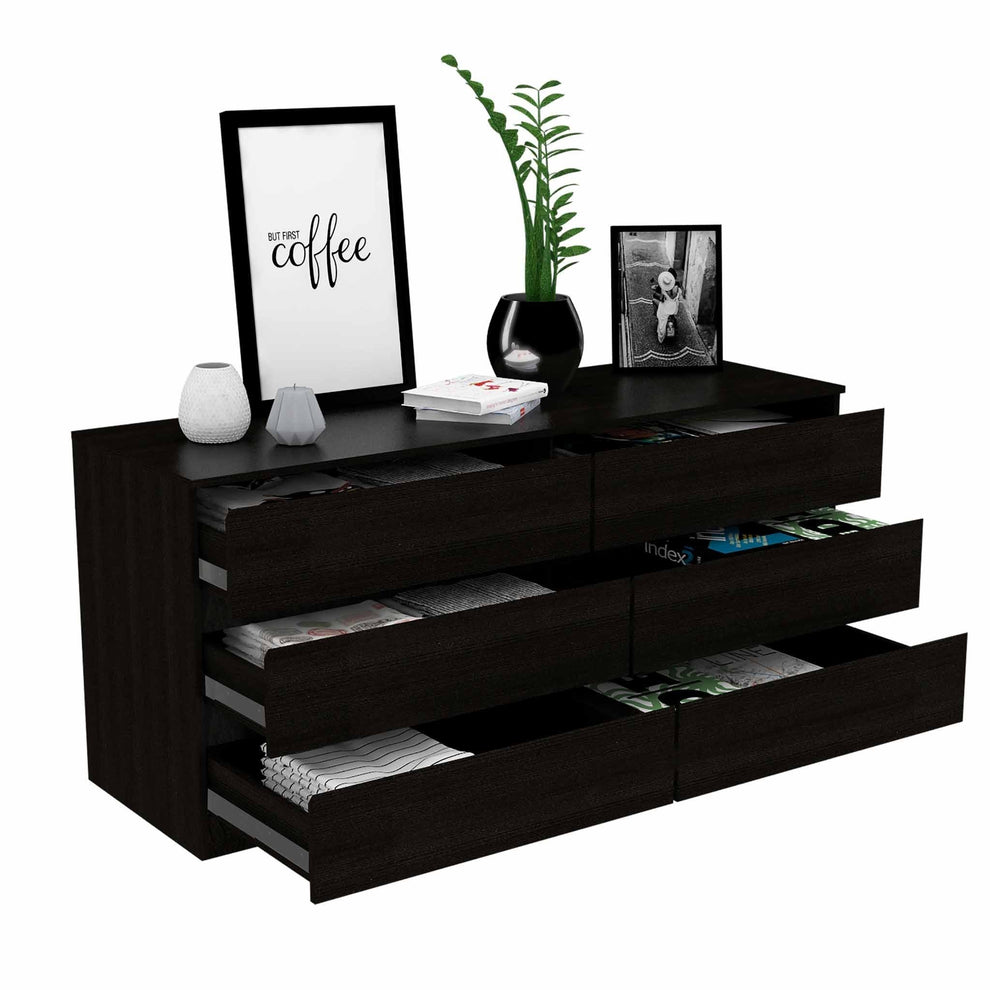 60" Black Six Drawer Double Dresser By Homeroots | Dressers | Modishstore - 6