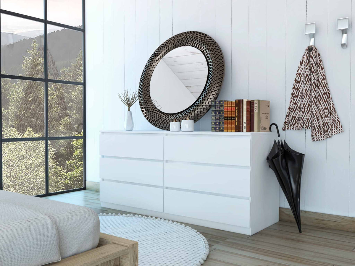 60" White Six Drawer Double Dresser By Homeroots | Dressers | Modishstore