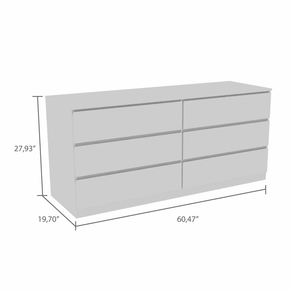 60" White Six Drawer Double Dresser By Homeroots | Dressers | Modishstore - 3
