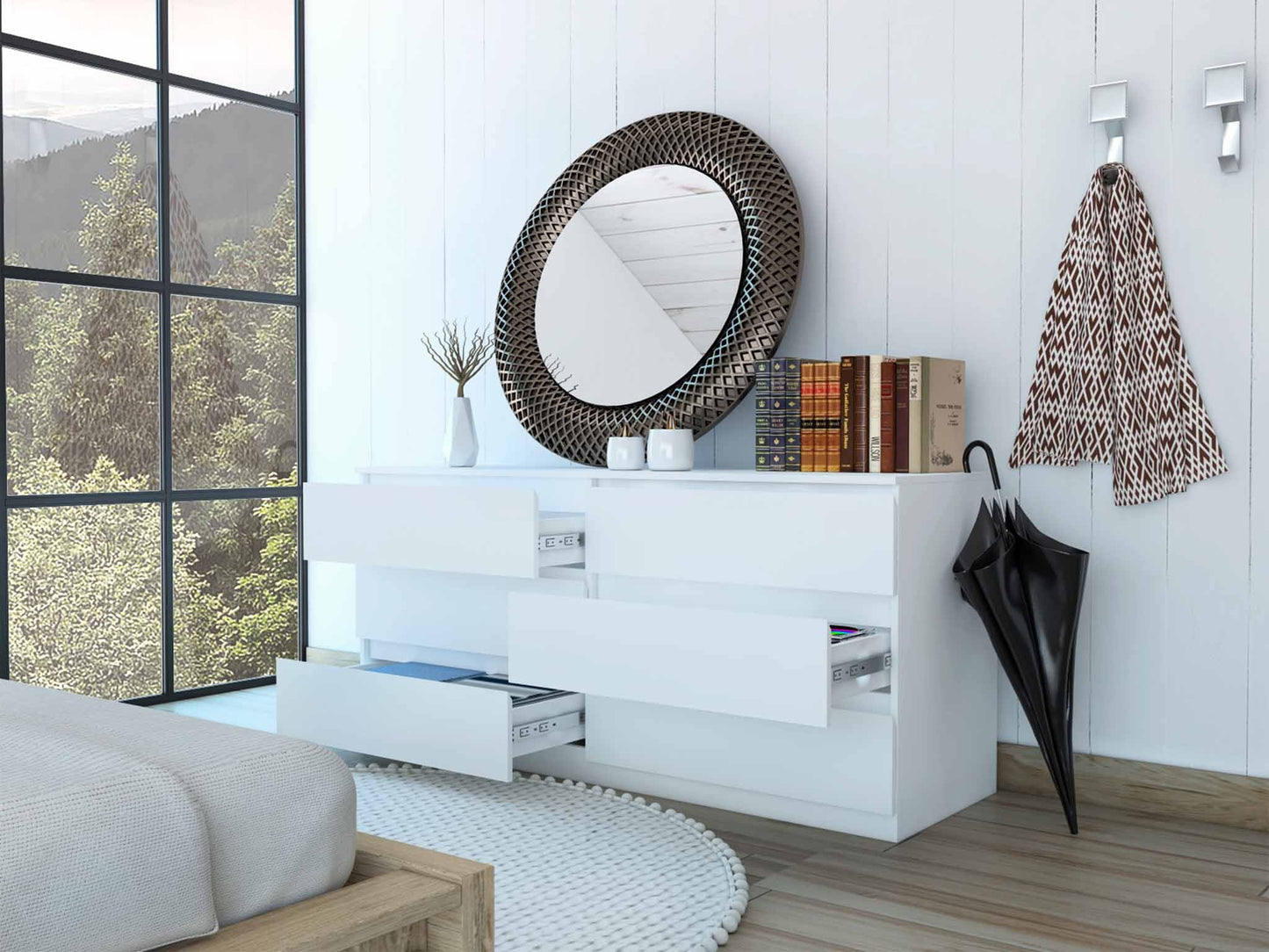 60" White Six Drawer Double Dresser By Homeroots | Dressers | Modishstore - 4