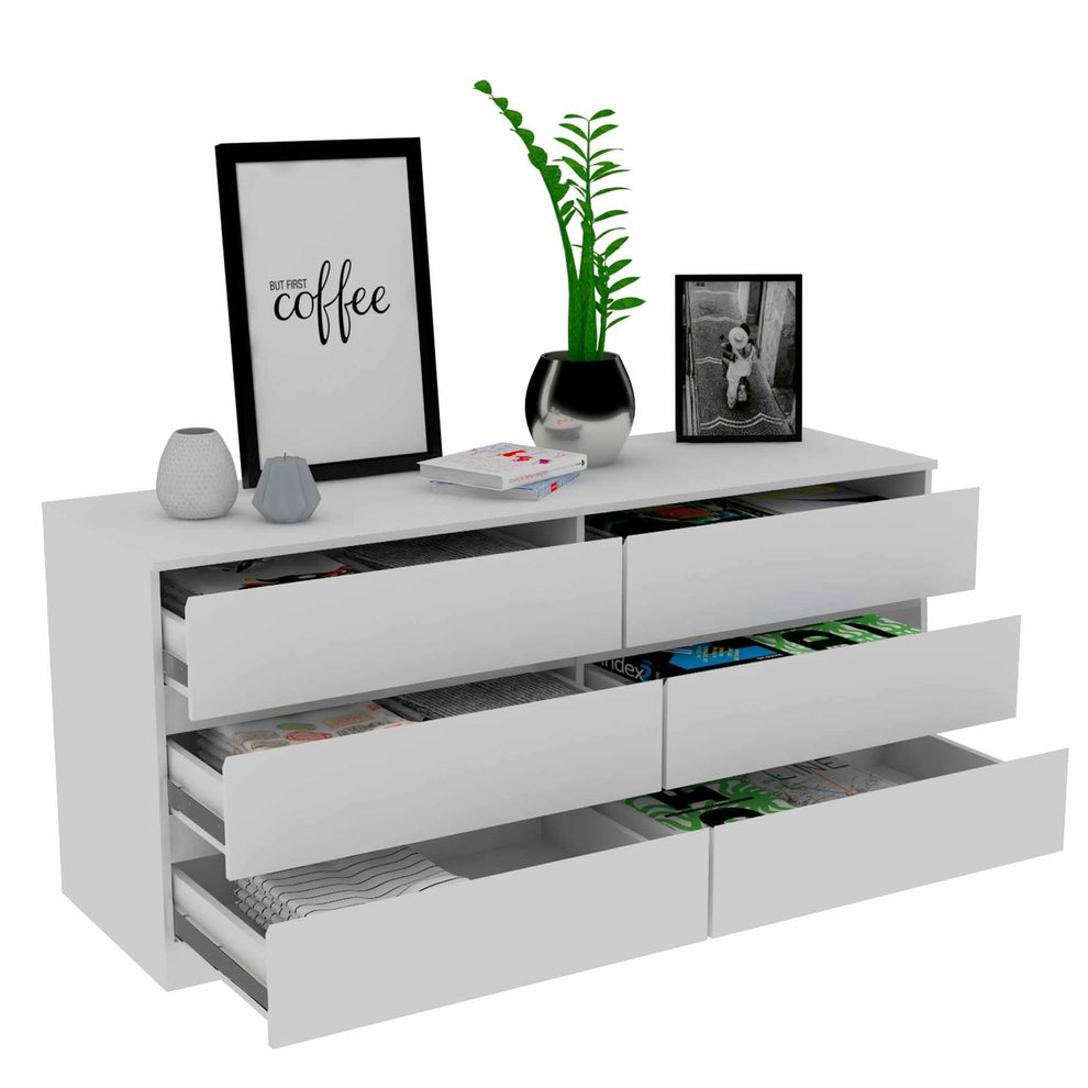 60" White Six Drawer Double Dresser By Homeroots | Dressers | Modishstore - 6