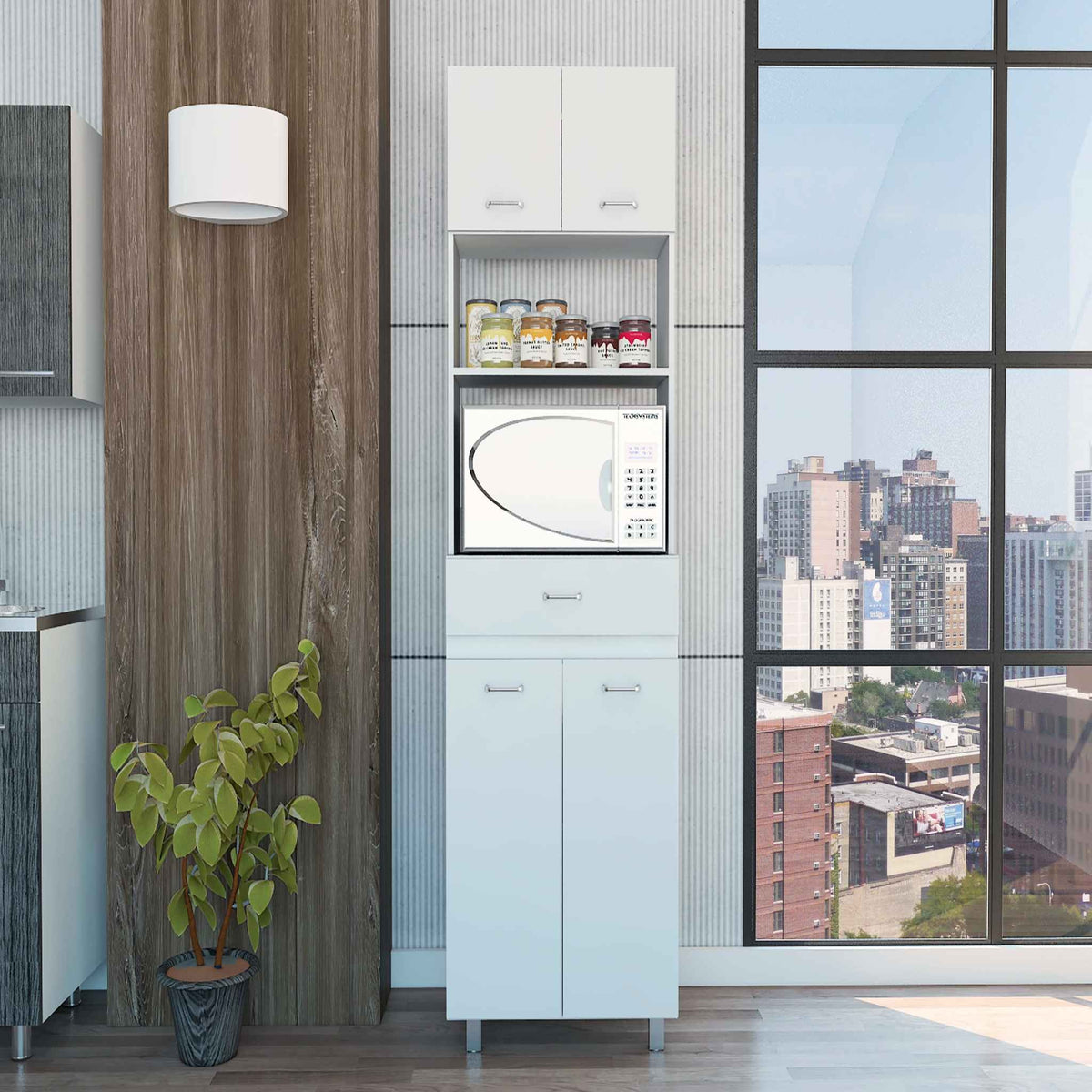 Modern White Stria Tall Kitchen Cart By Homeroots | Cabinets | Modishstore