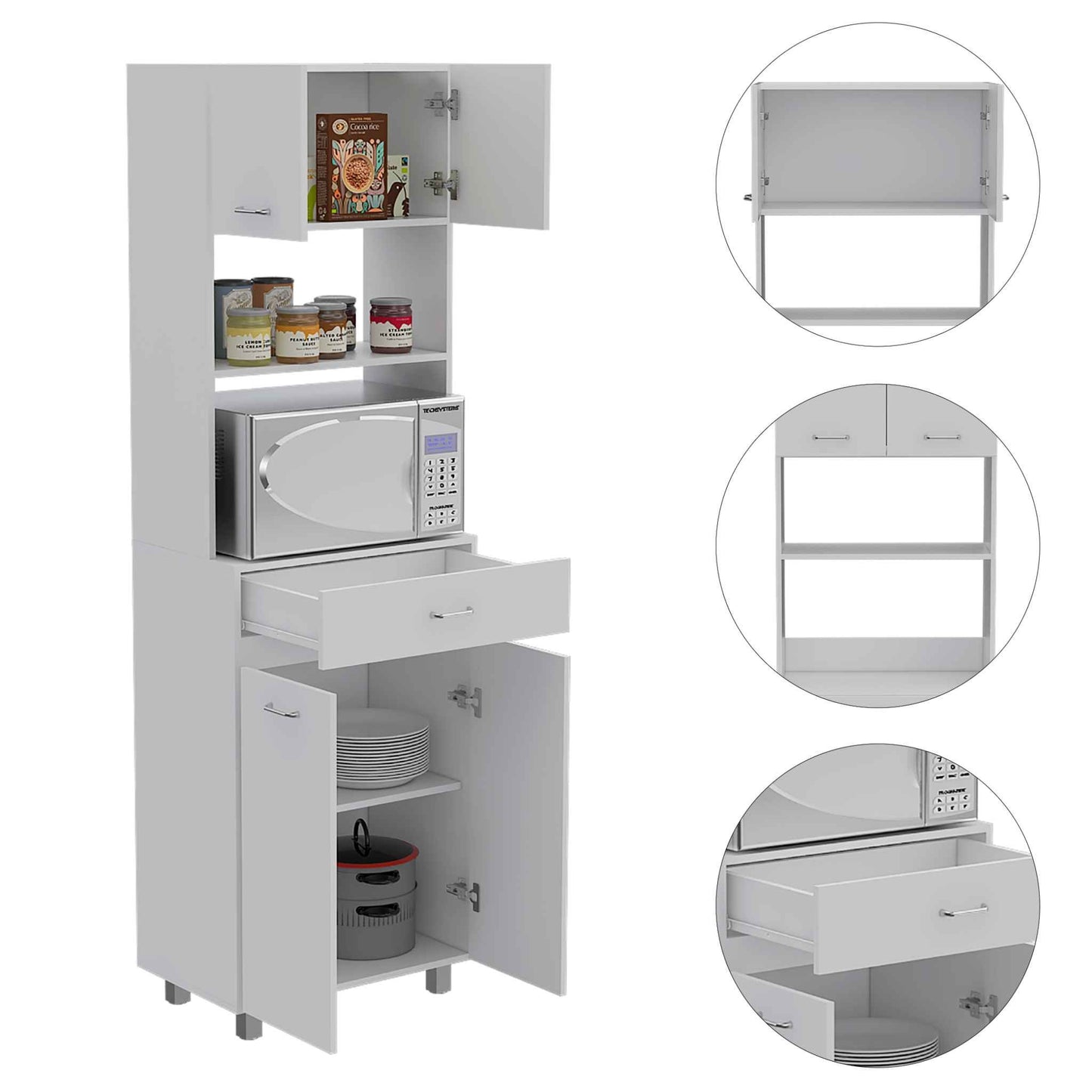 Modern White Stria Tall Kitchen Cart By Homeroots | Cabinets | Modishstore - 5