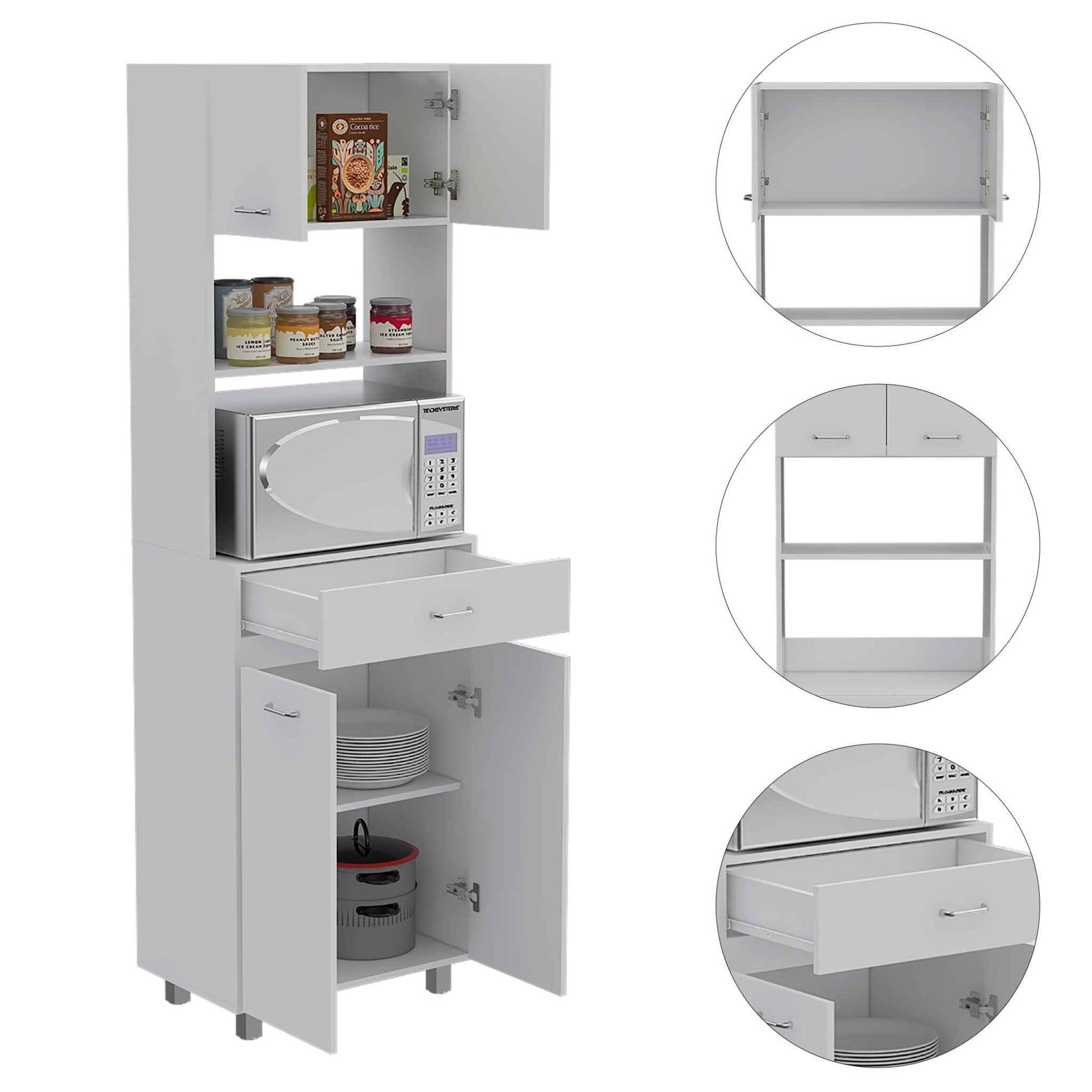 Modern White Stria Tall Kitchen Cart By Homeroots | Cabinets | Modishstore - 5