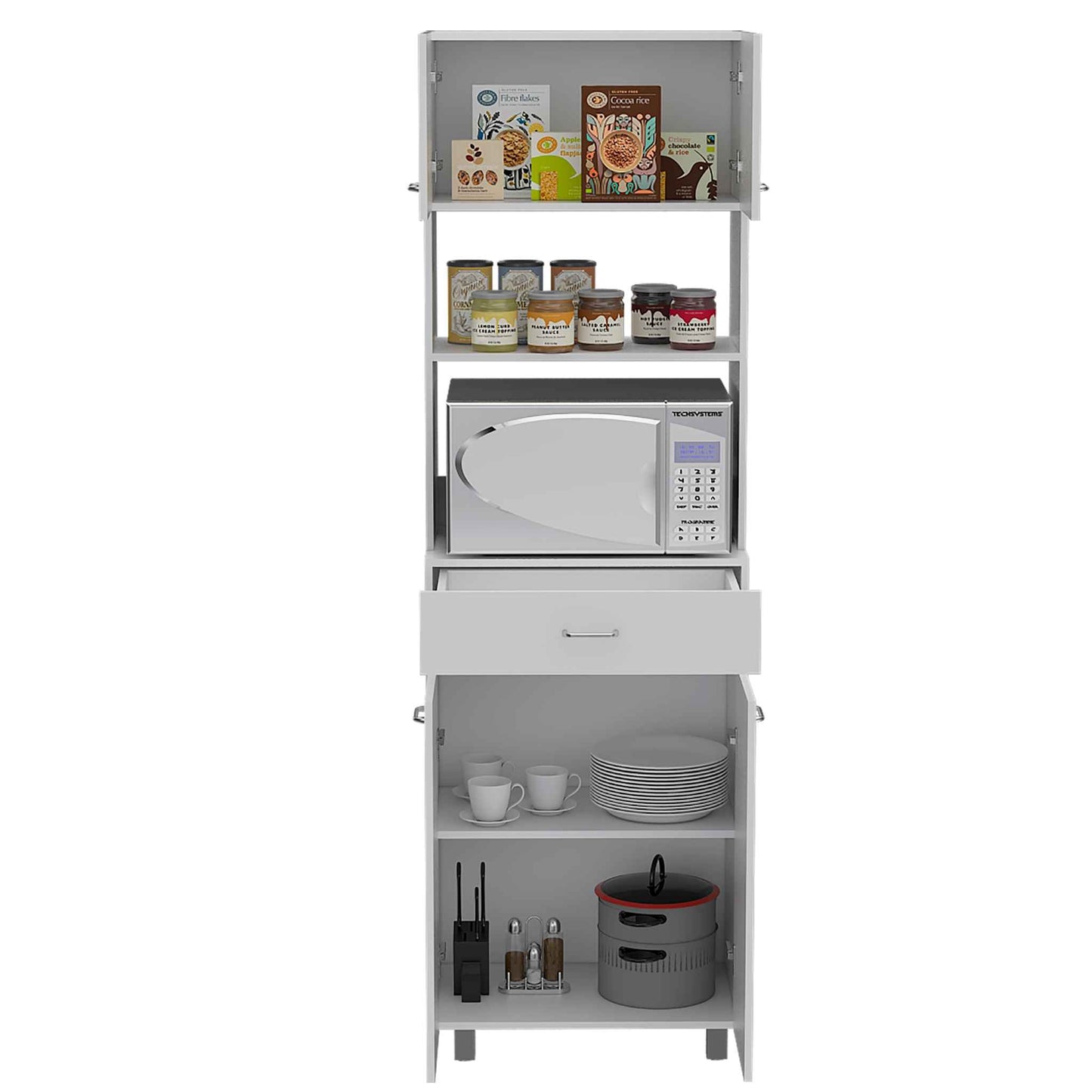 Modern White Stria Tall Kitchen Cart By Homeroots | Cabinets | Modishstore - 6