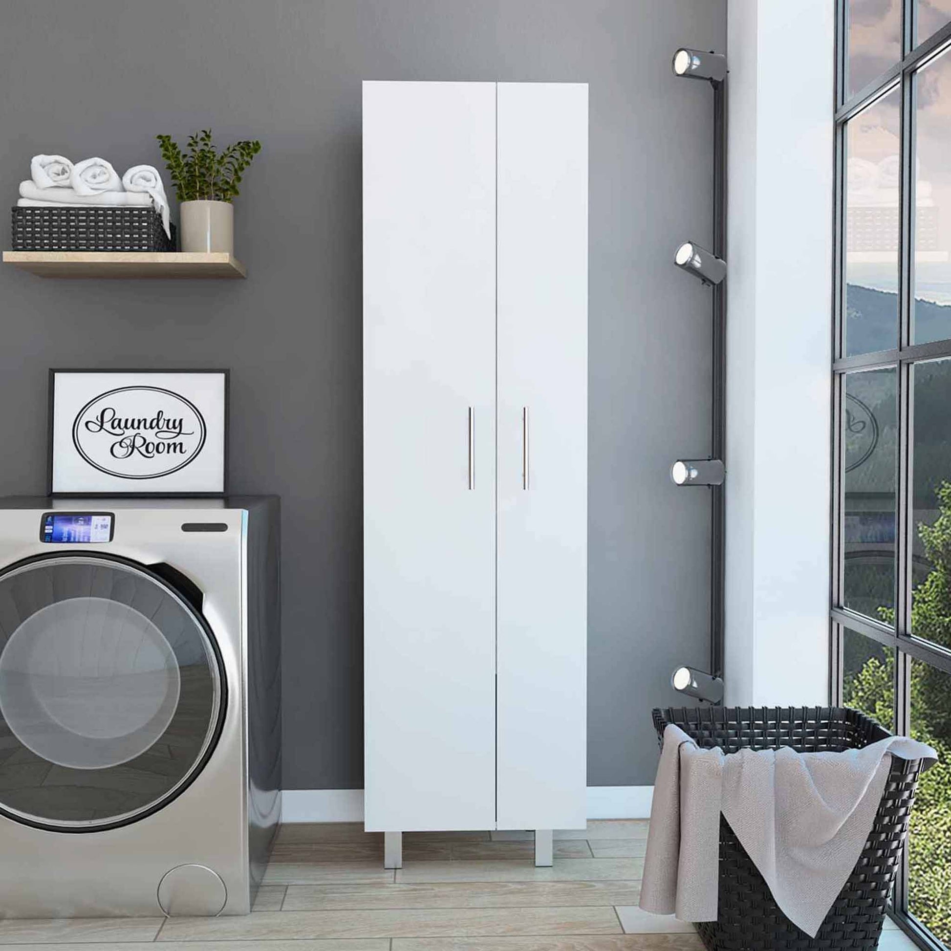 White Versatile Tall Pantry Or Laundry Cabinet By Homeroots | Cabinets | Modishstore