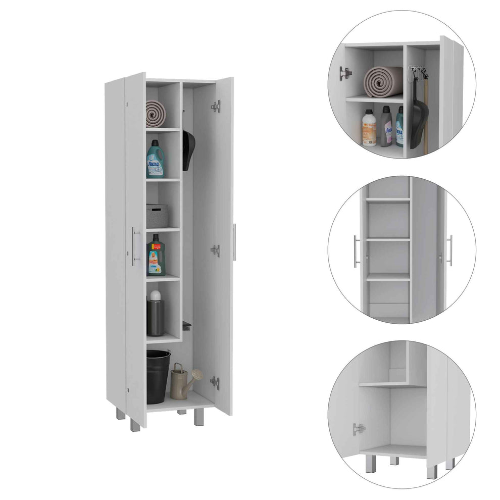 White Versatile Tall Pantry Or Laundry Cabinet By Homeroots | Cabinets | Modishstore - 4