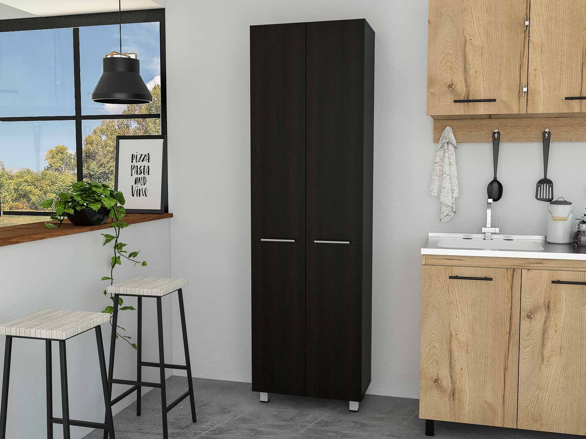 Thea Black Pantry Cabinet By Homeroots | Cabinets | Modishstore