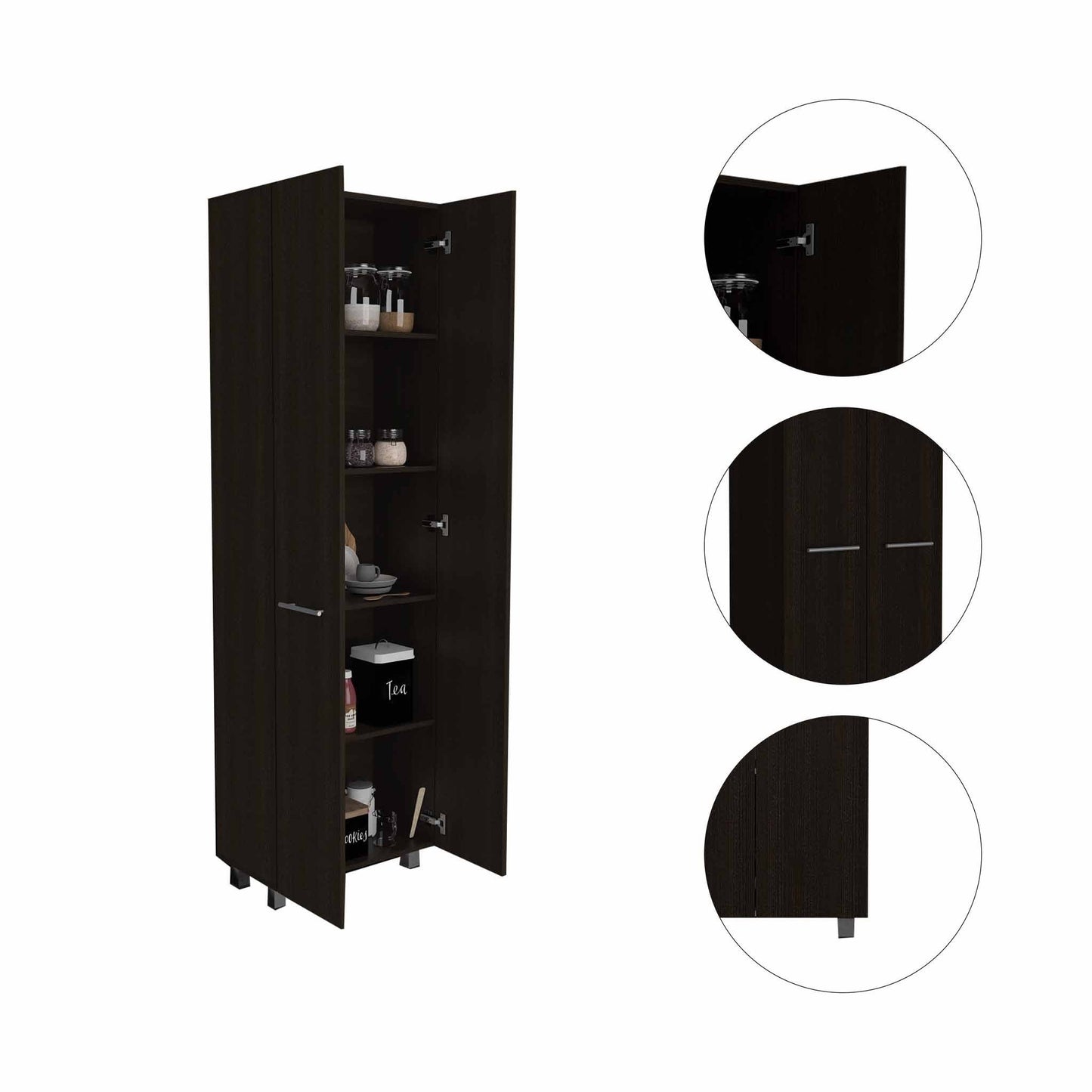 Thea Black Pantry Cabinet By Homeroots | Cabinets | Modishstore - 5