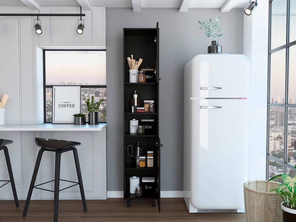 Black Sleek And Tall Pantry Cabinet By Homeroots | Cabinets | Modishstore - 4