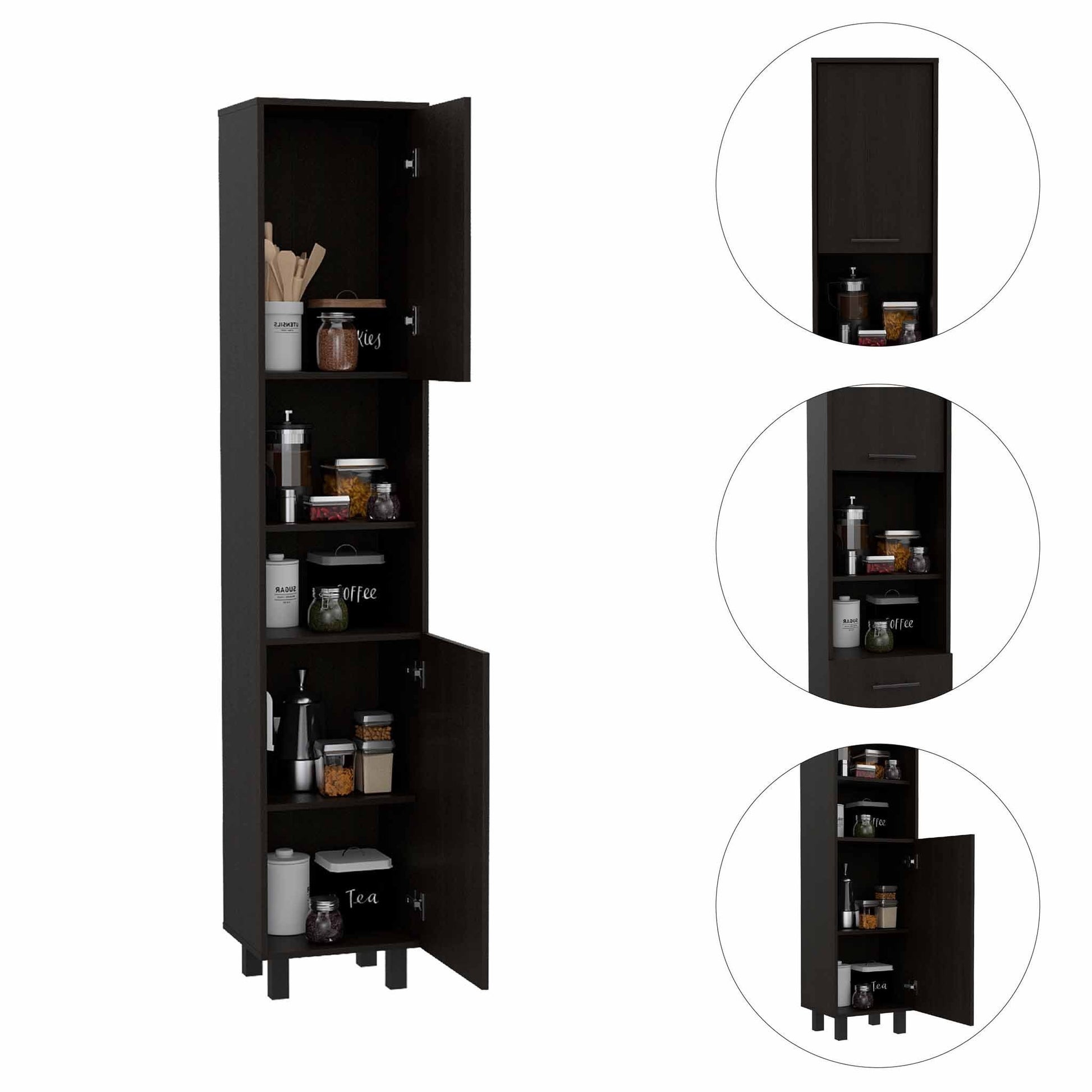 Black Sleek And Tall Pantry Cabinet By Homeroots | Cabinets | Modishstore - 5