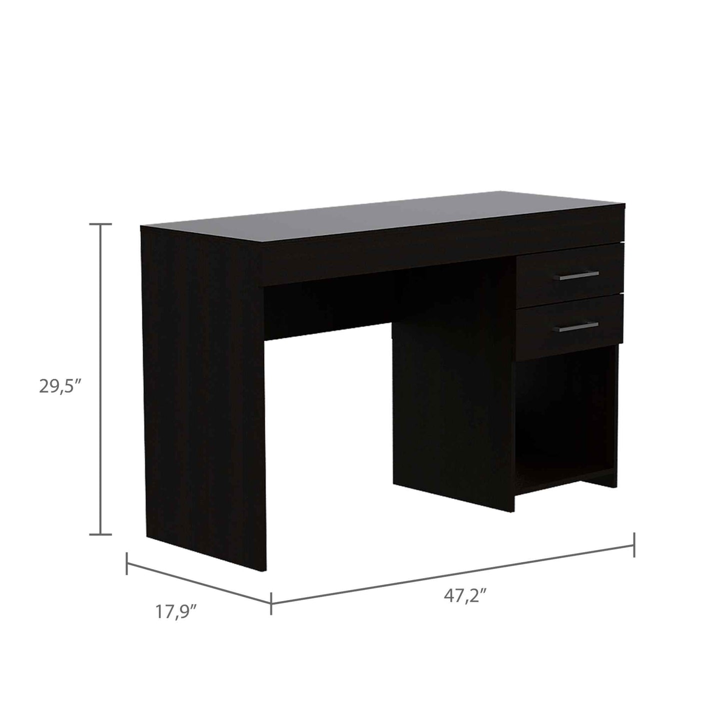 Deon Black Two Drawer Computer Desk By Homeroots | Desks | Modishstore - 2