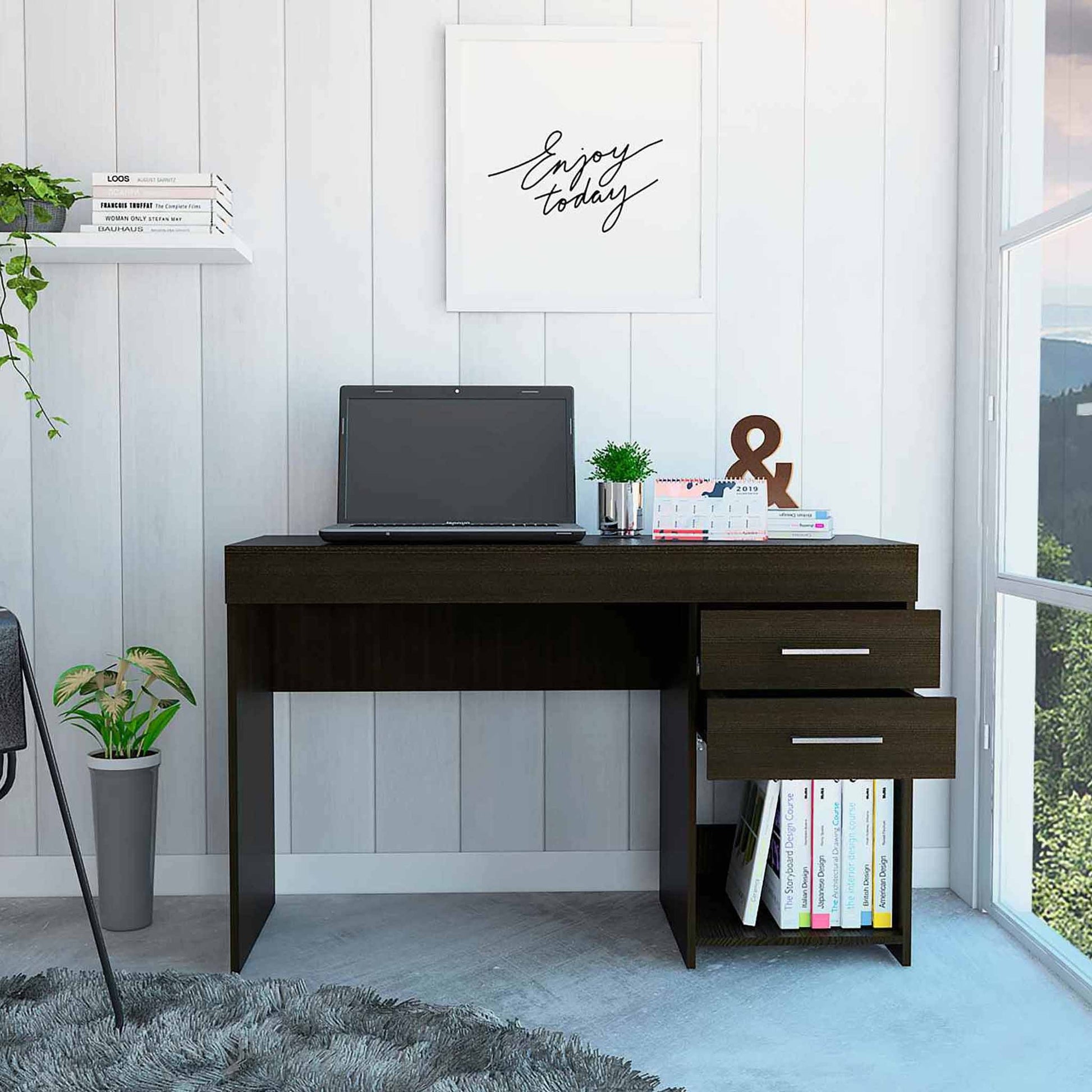 Deon Black Two Drawer Computer Desk By Homeroots | Desks | Modishstore - 3