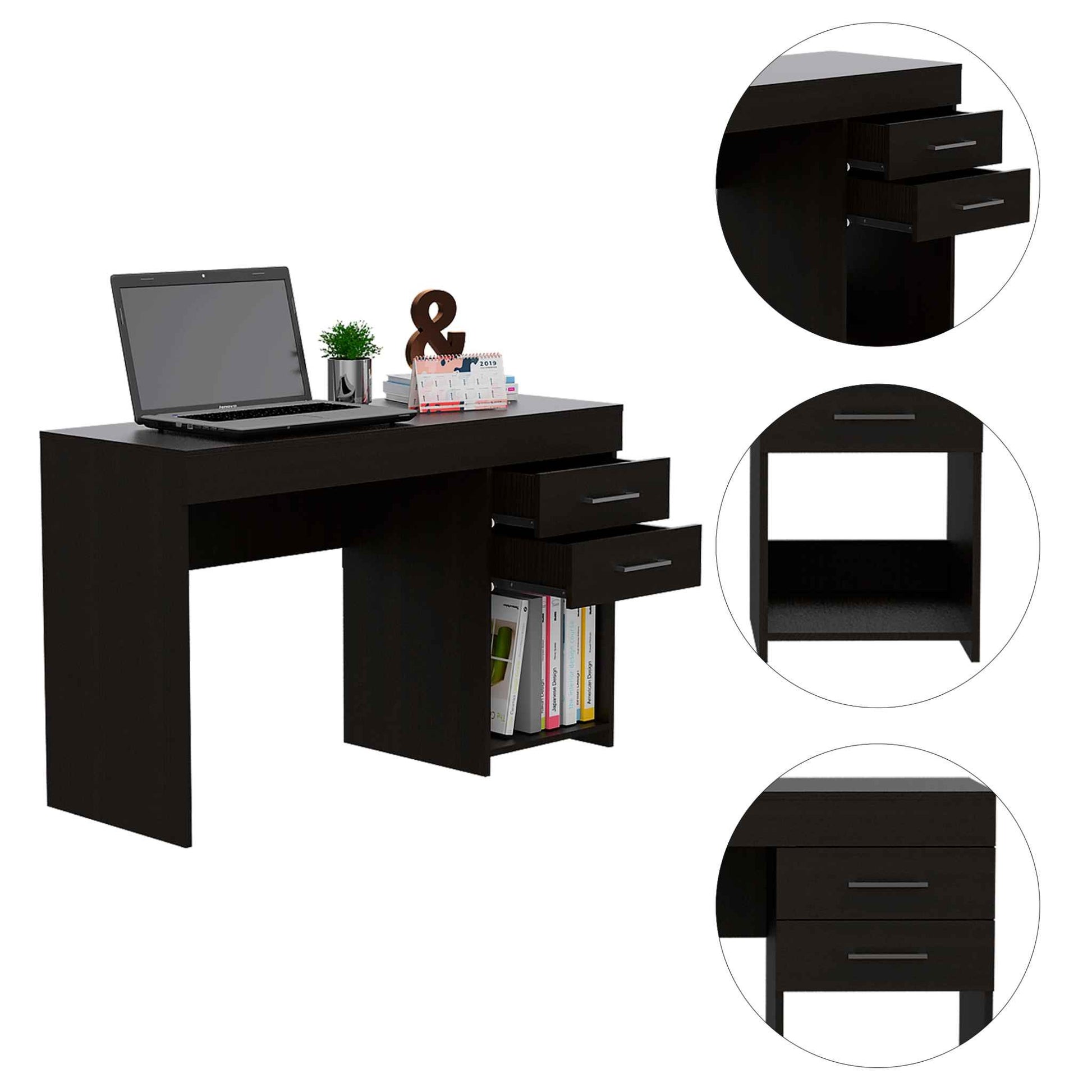 Deon Black Two Drawer Computer Desk By Homeroots | Desks | Modishstore - 4