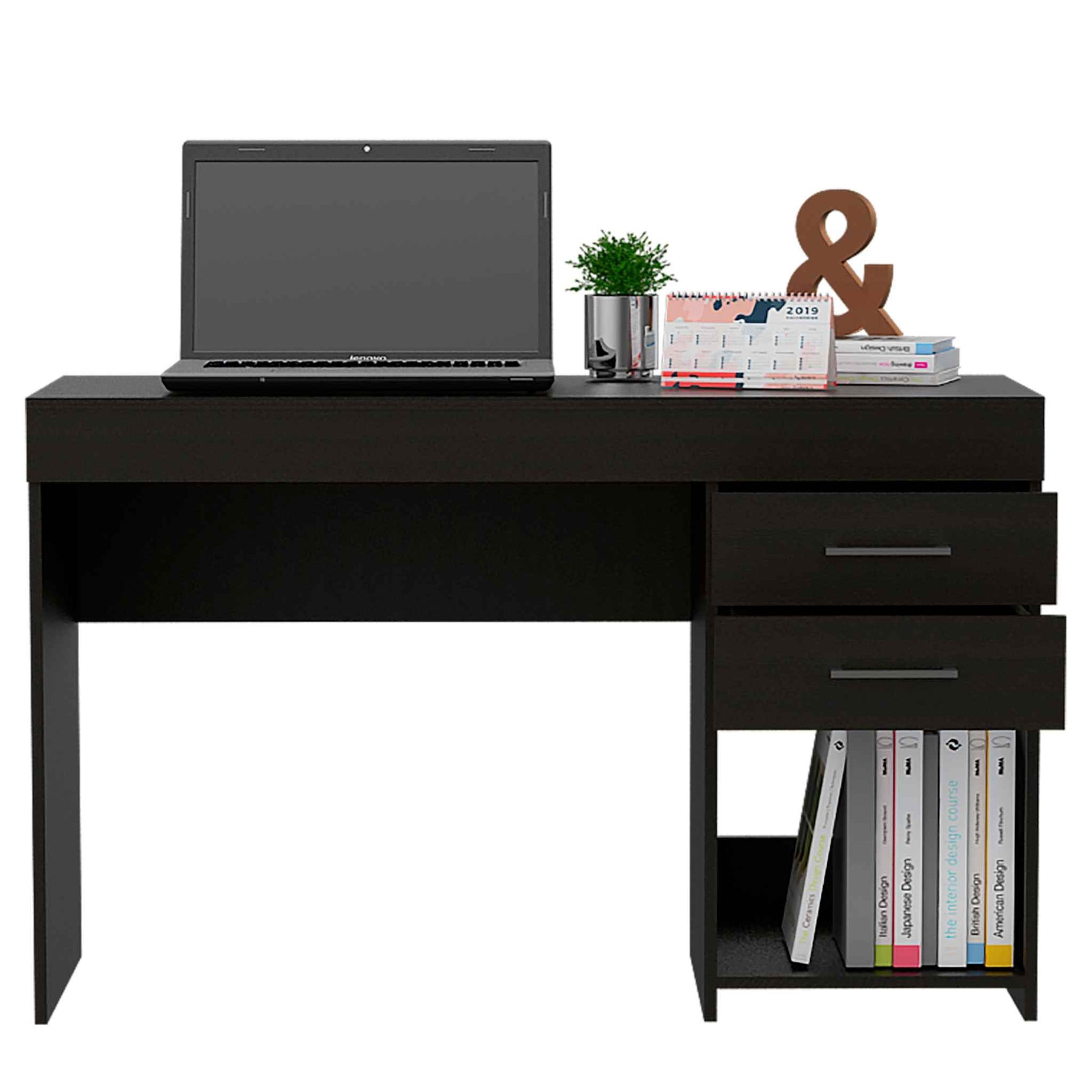 Deon Black Two Drawer Computer Desk By Homeroots | Desks | Modishstore - 5