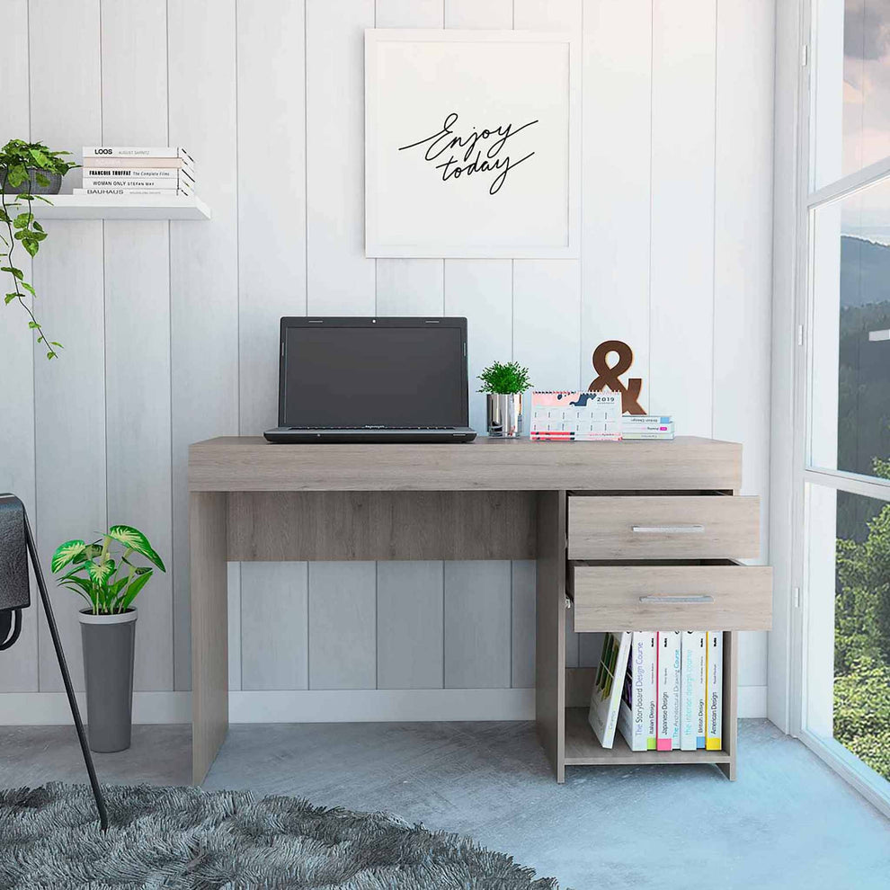 Deon Light Gray Two Drawer Computer Desk By Homeroots | Desks | Modishstore - 3