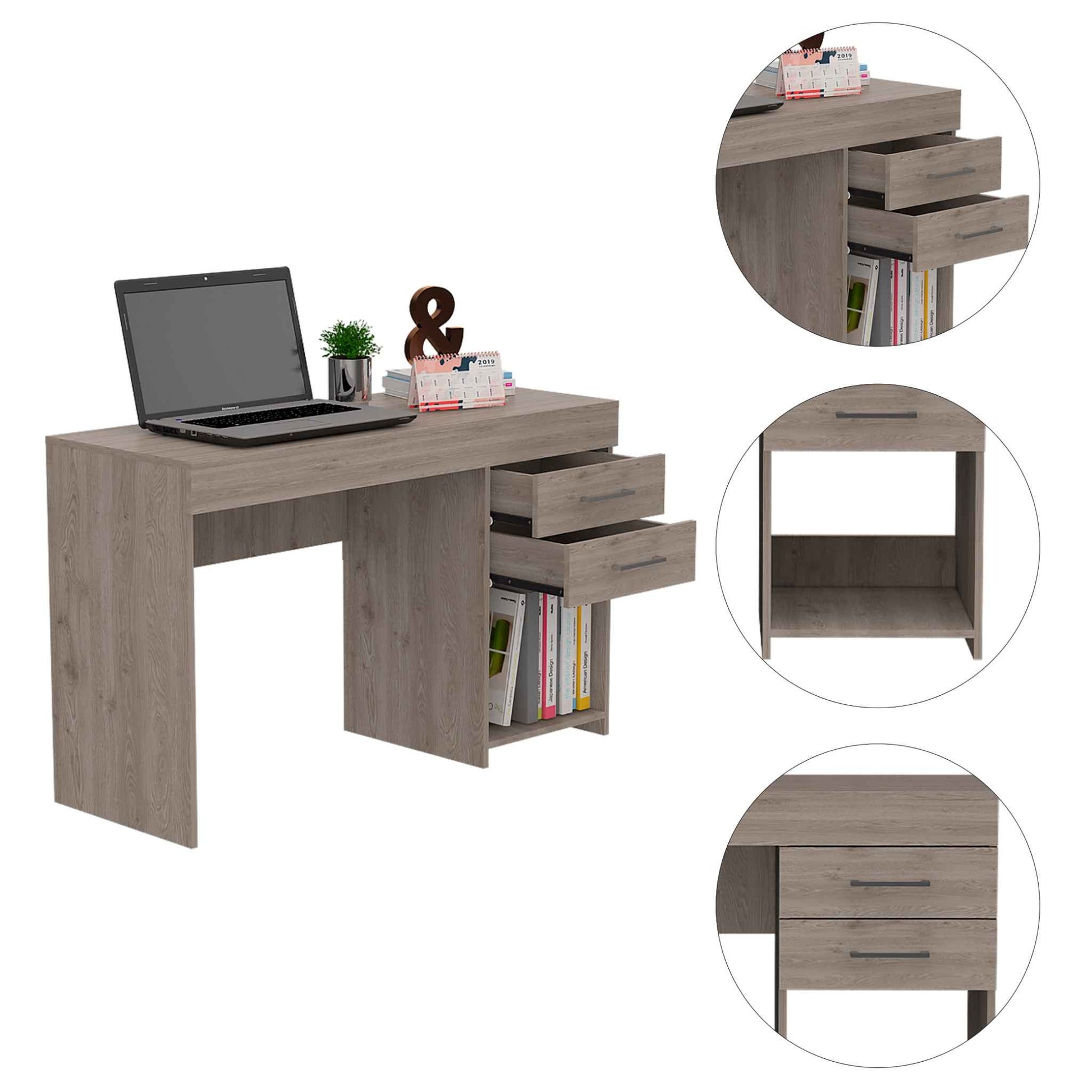 Deon Light Gray Two Drawer Computer Desk By Homeroots | Desks | Modishstore - 4