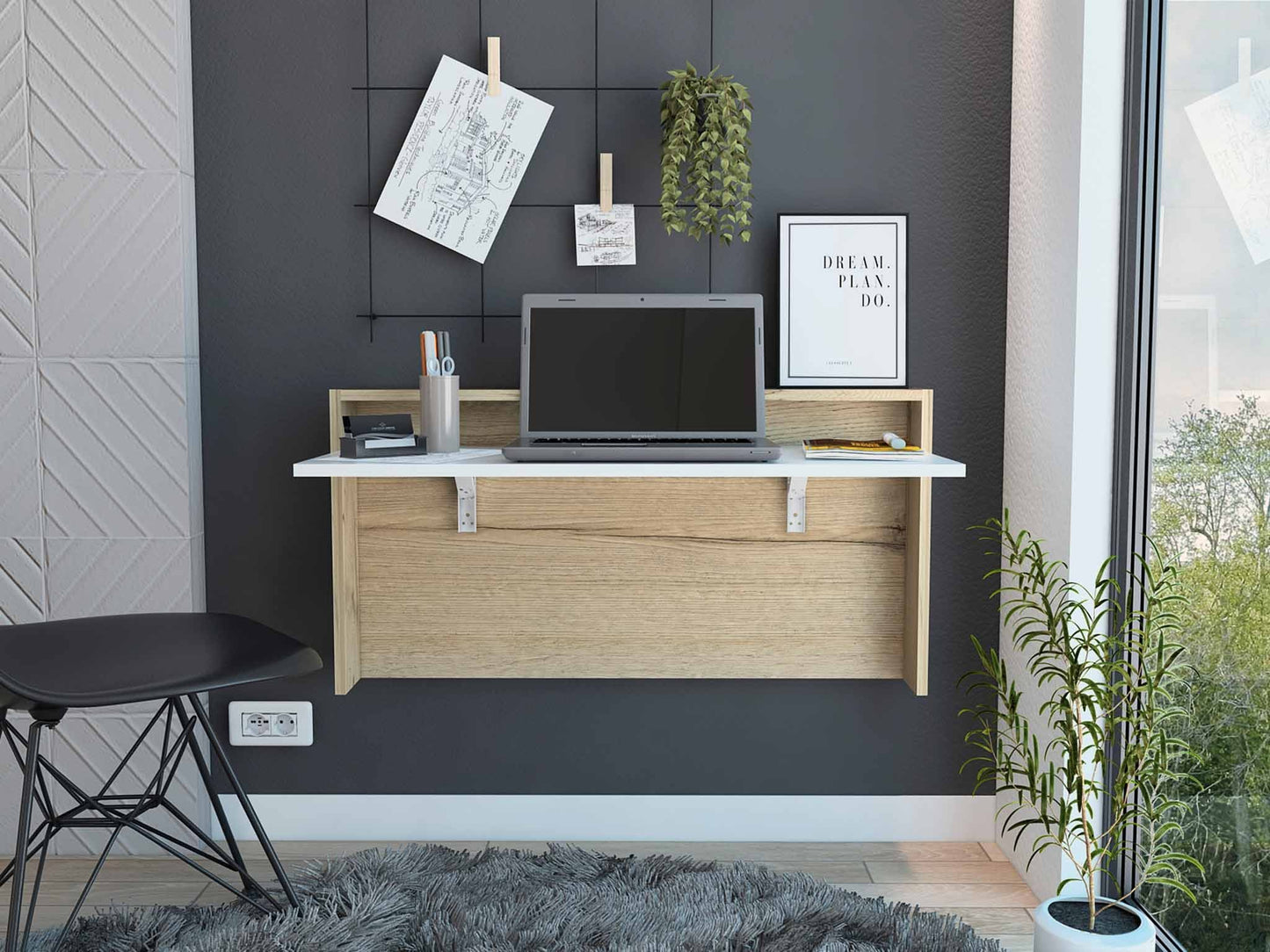 Mod White and Natural Folding Floating Desk By Homeroots | Desks | Modishstore