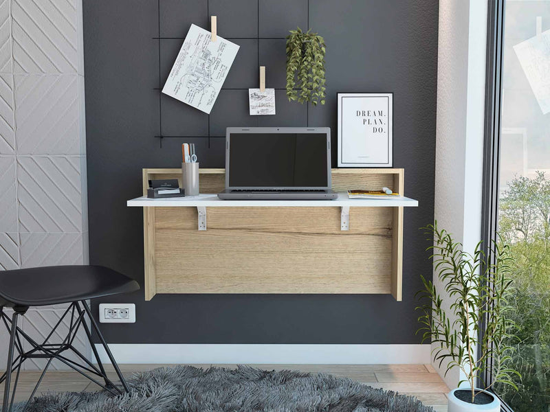 Mod White and Natural Folding Floating Desk By Homeroots | Desks | Modishstore