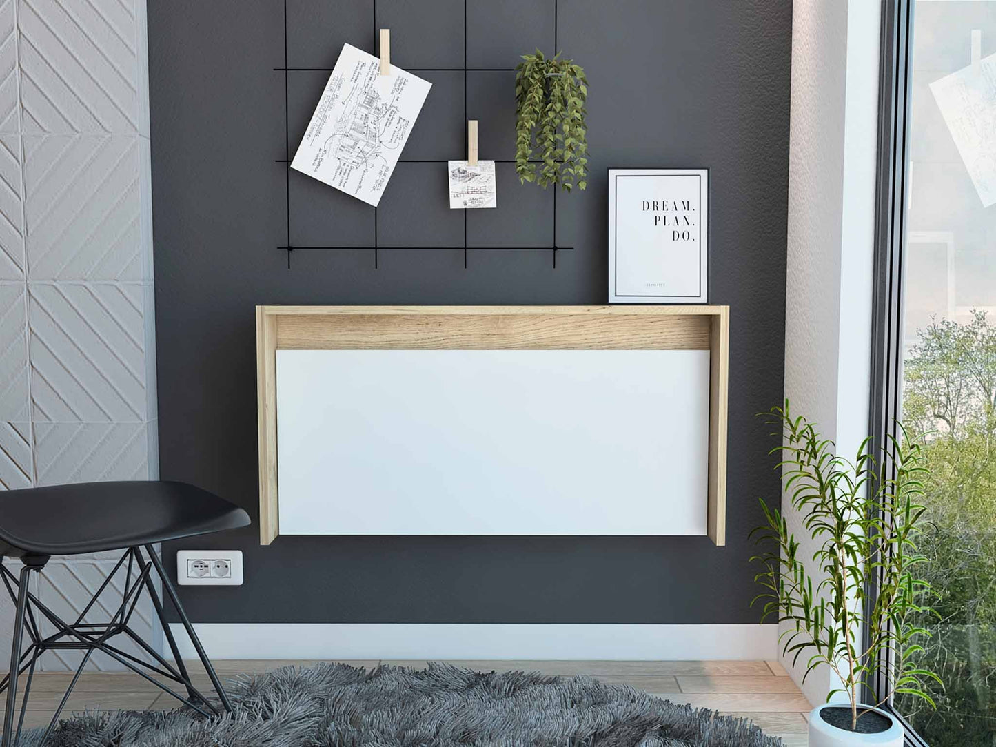 Mod White and Natural Folding Floating Desk By Homeroots | Desks | Modishstore - 3