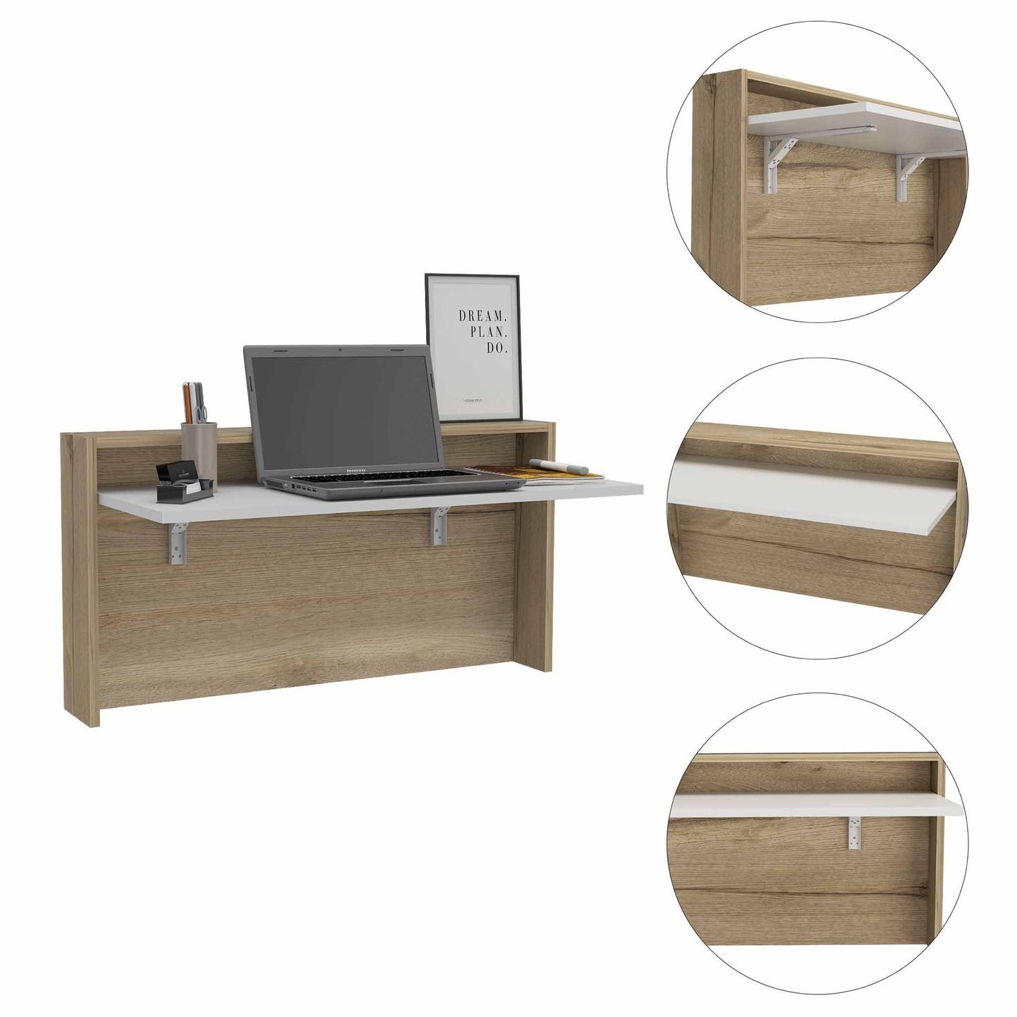 Mod White and Natural Folding Floating Desk By Homeroots | Desks | Modishstore - 4