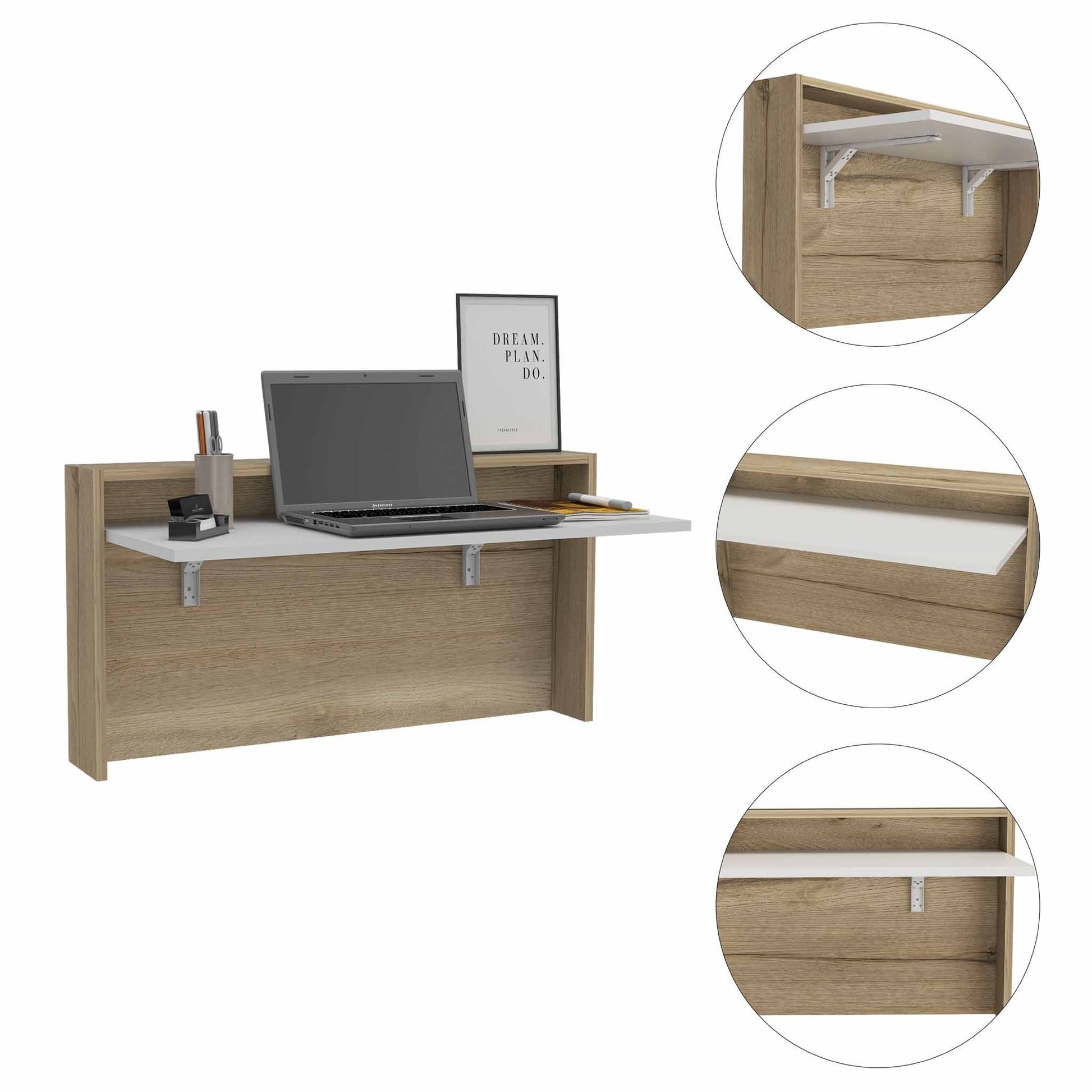 Mod White and Natural Folding Floating Desk By Homeroots | Desks | Modishstore - 4