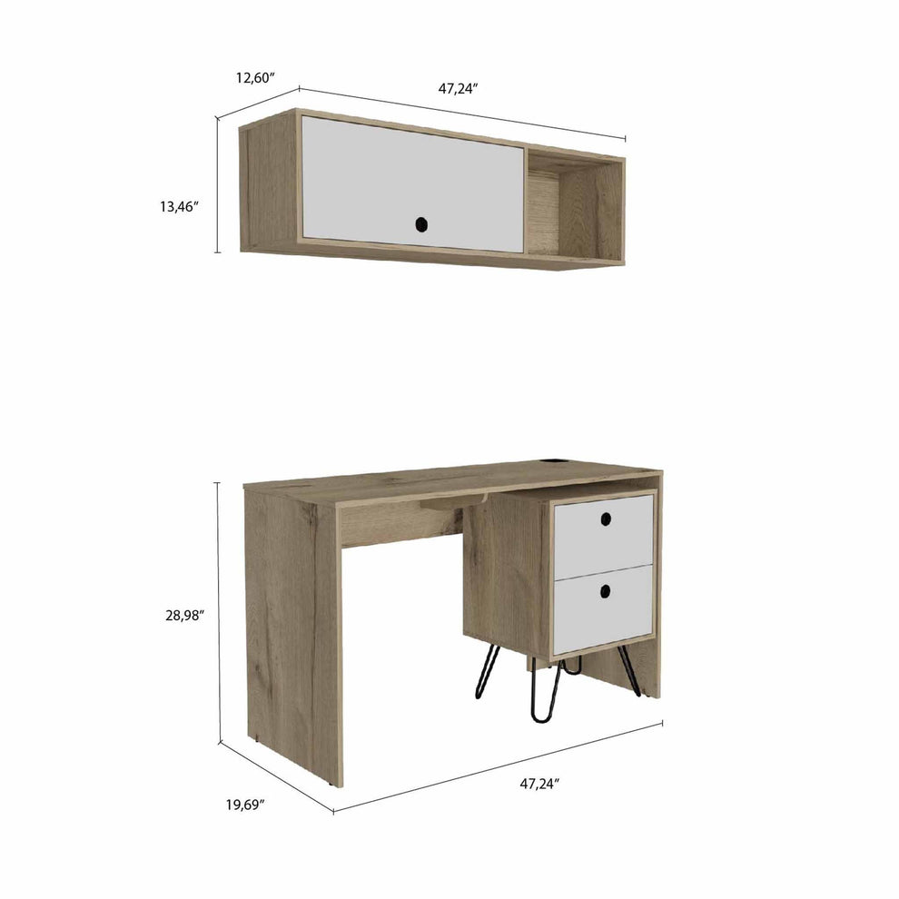Mod White and Natural Two Piece Desk and Shelve Set By Homeroots | Desks | Modishstore - 2