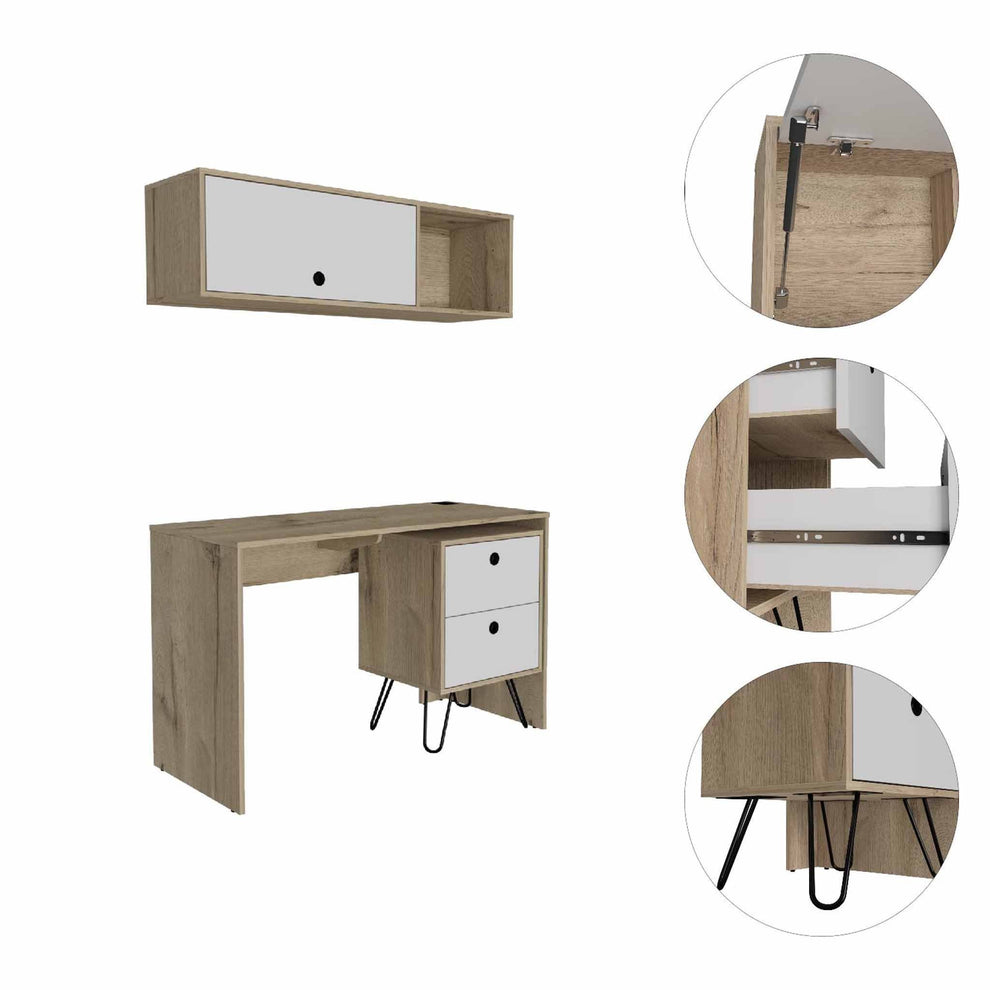 Mod White and Natural Two Piece Desk and Shelve Set By Homeroots | Desks | Modishstore - 4