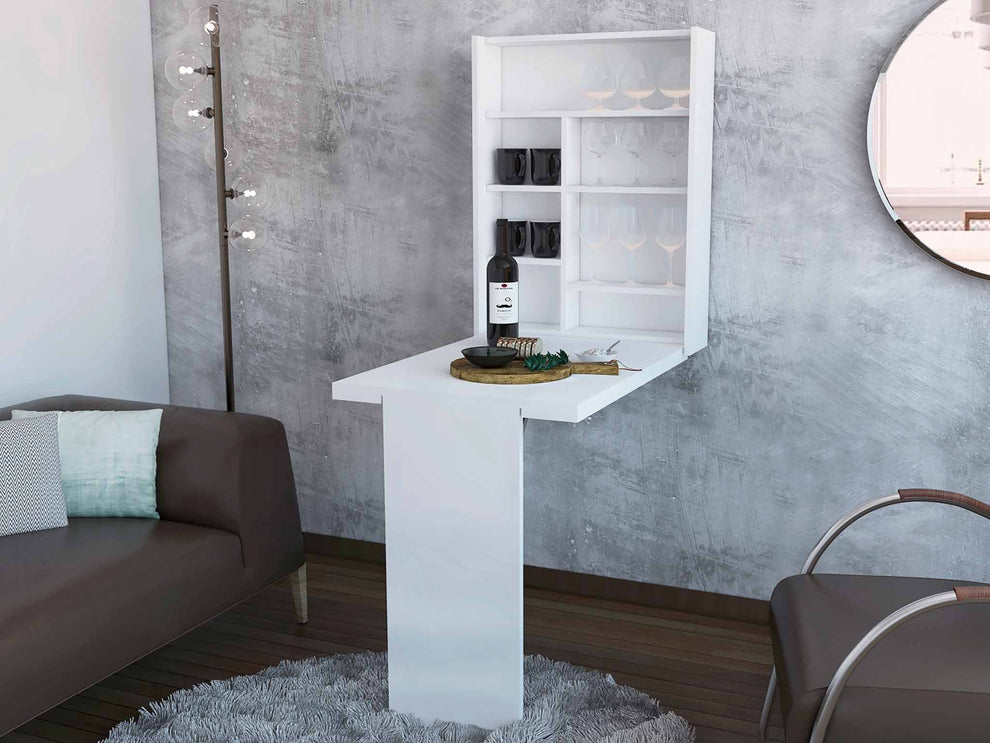 Modern White Retractable Desk or Bar Cabinet By Homeroots | Bar Tables | Modishstore - 3