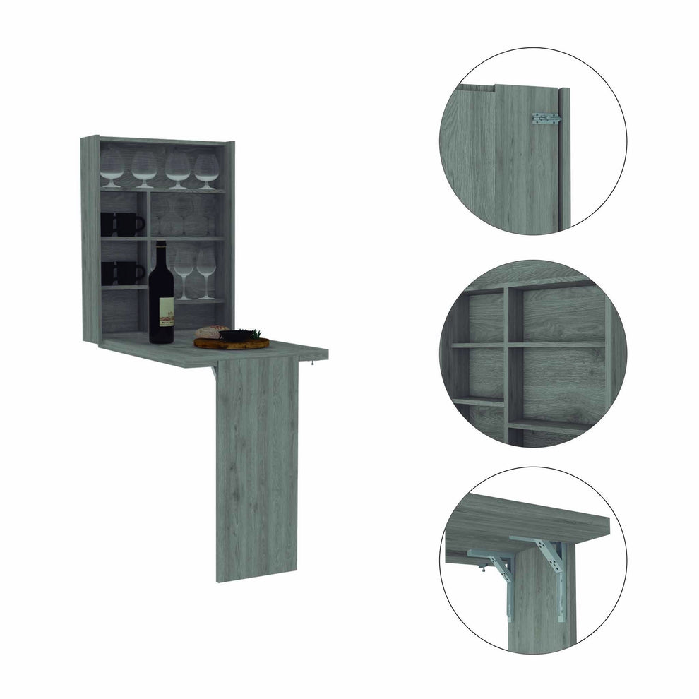 Modern Gray Retractable Desk or Bar Cabinet By Homeroots | Bar Tables | Modishstore - 4