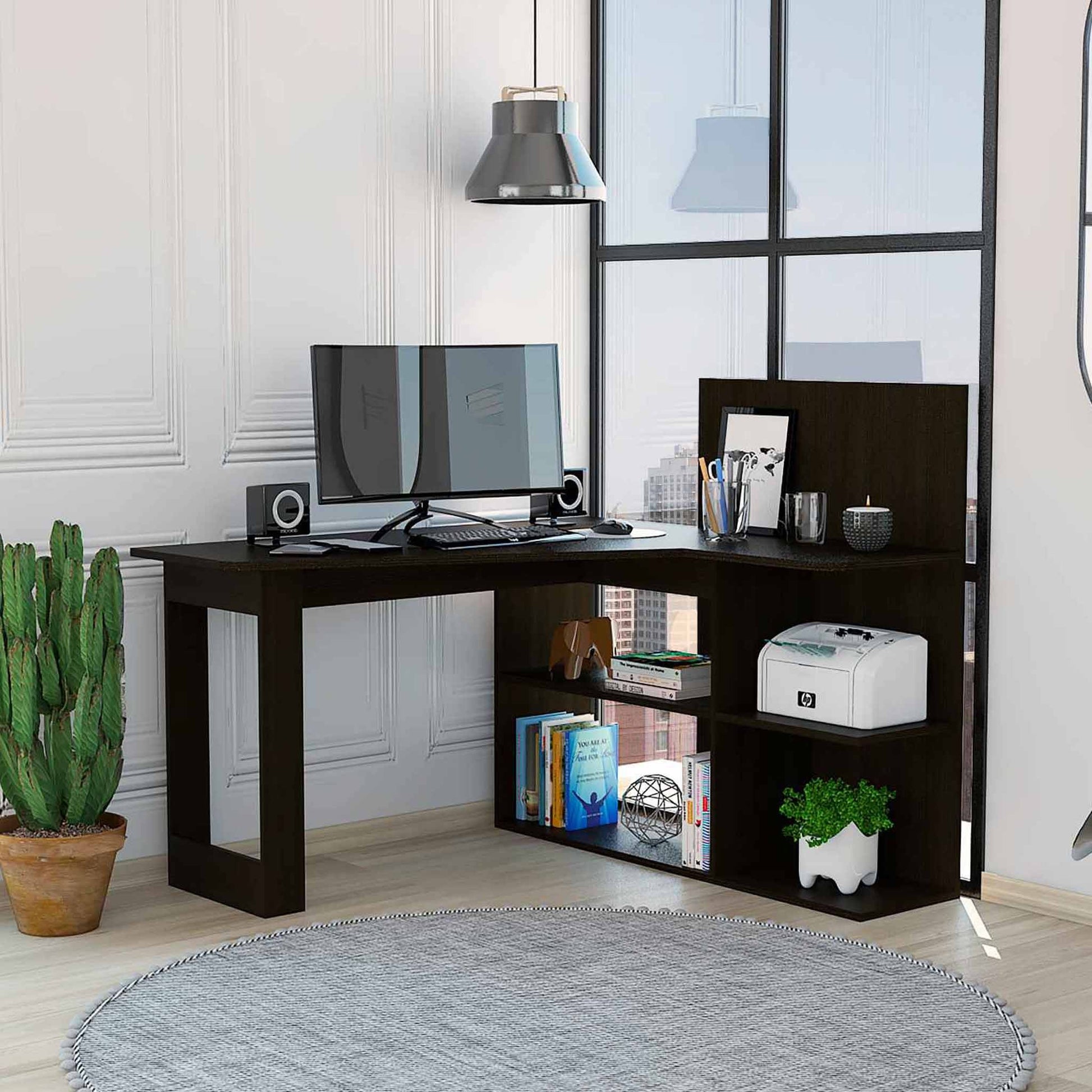 Marek Black L Shaped Computer Desk By Homeroots | Desks | Modishstore