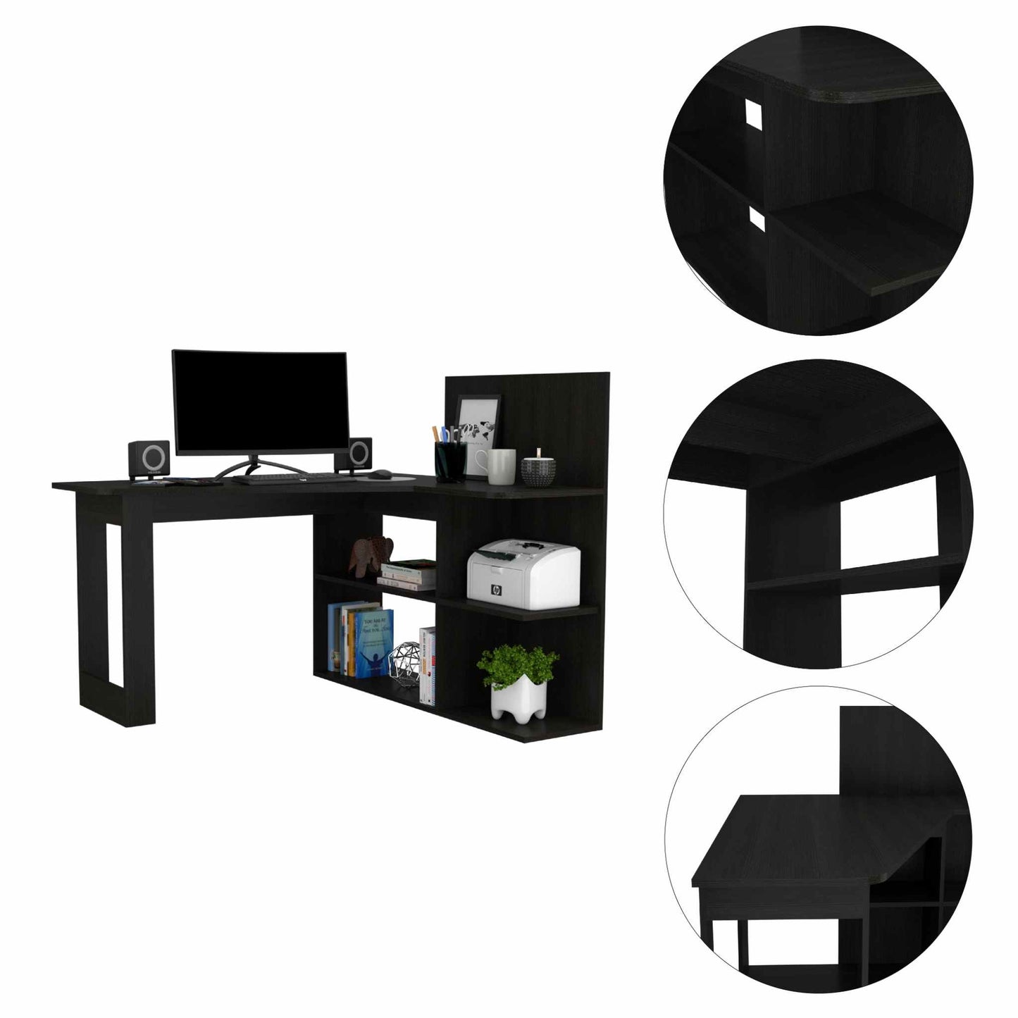 Marek Black L Shaped Computer Desk By Homeroots | Desks | Modishstore - 3