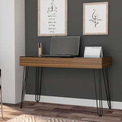 Modern Mahogany and Black Geometric Computer Desk By Homeroots