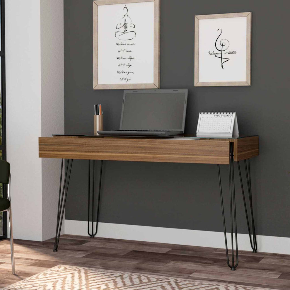 Modern Mahogany and Black Geometric Computer Desk By Homeroots | Desks | Modishstore - 3
