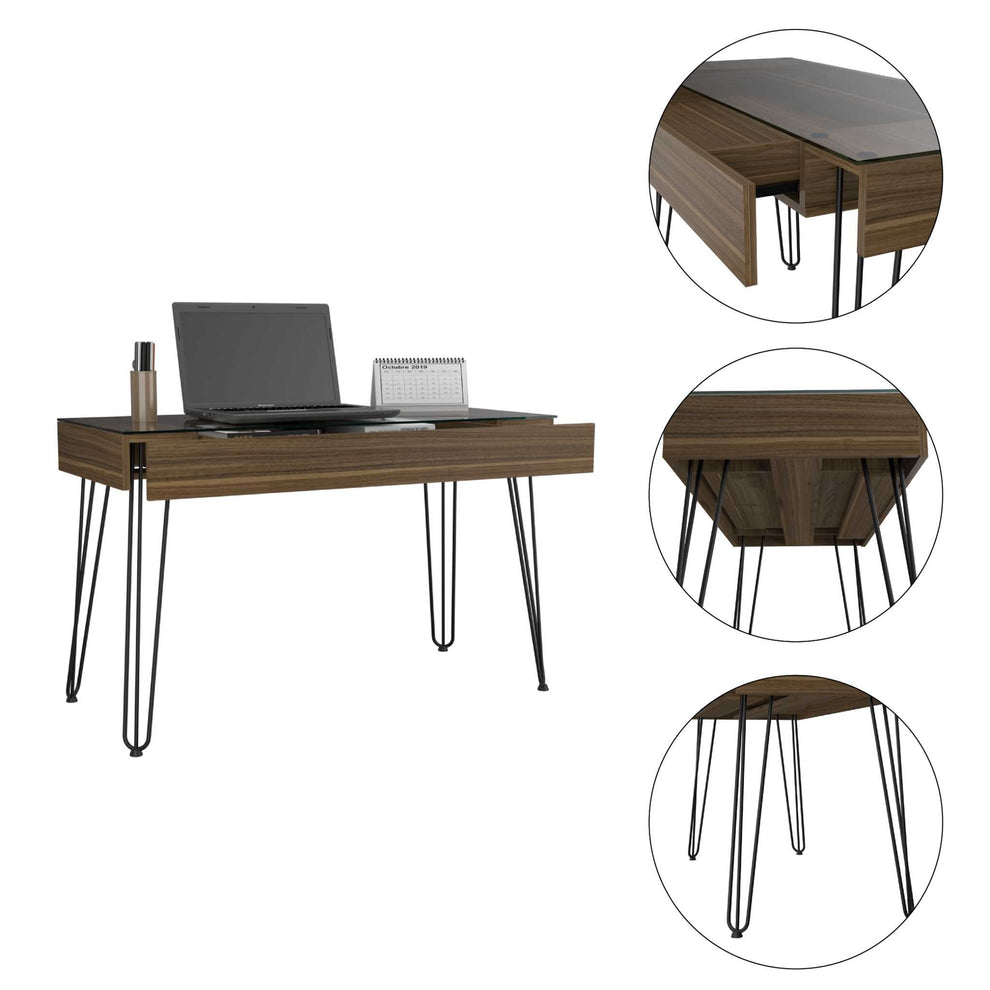 Modern Mahogany and Black Geometric Computer Desk By Homeroots | Desks | Modishstore - 4