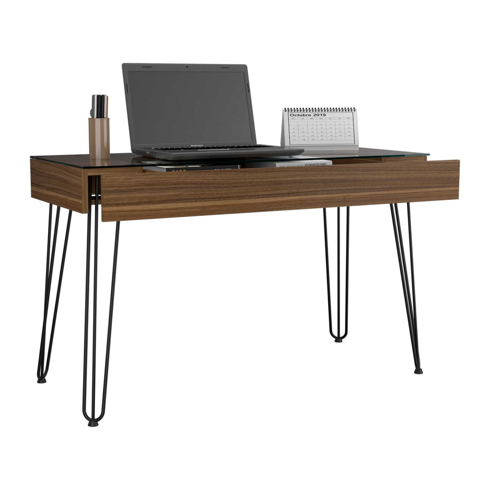 Modern Mahogany and Black Geometric Computer Desk By Homeroots | Desks | Modishstore - 5