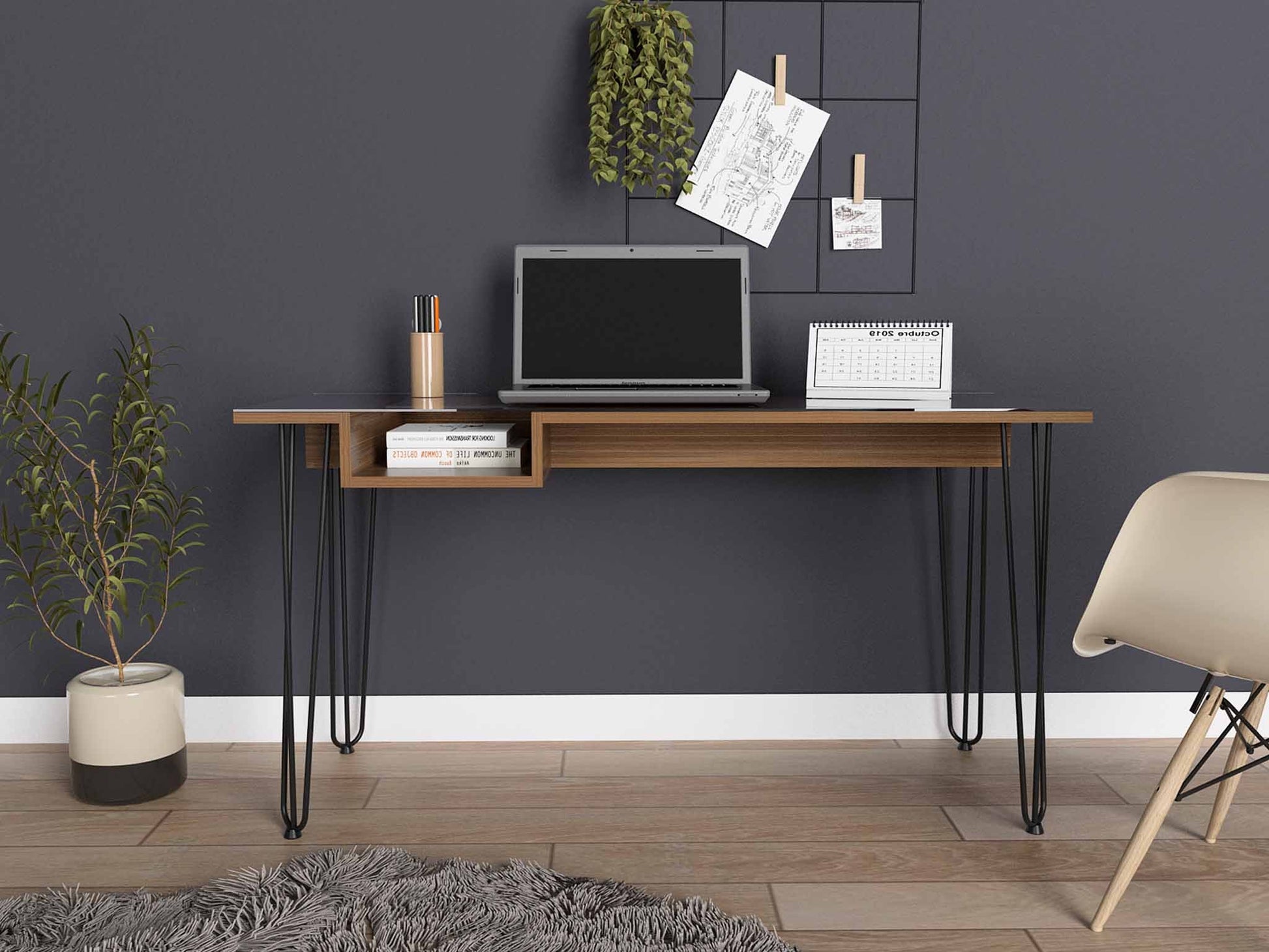Deco Mahogany and Black Geometric Computer Desk By Homeroots | Desks | Modishstore