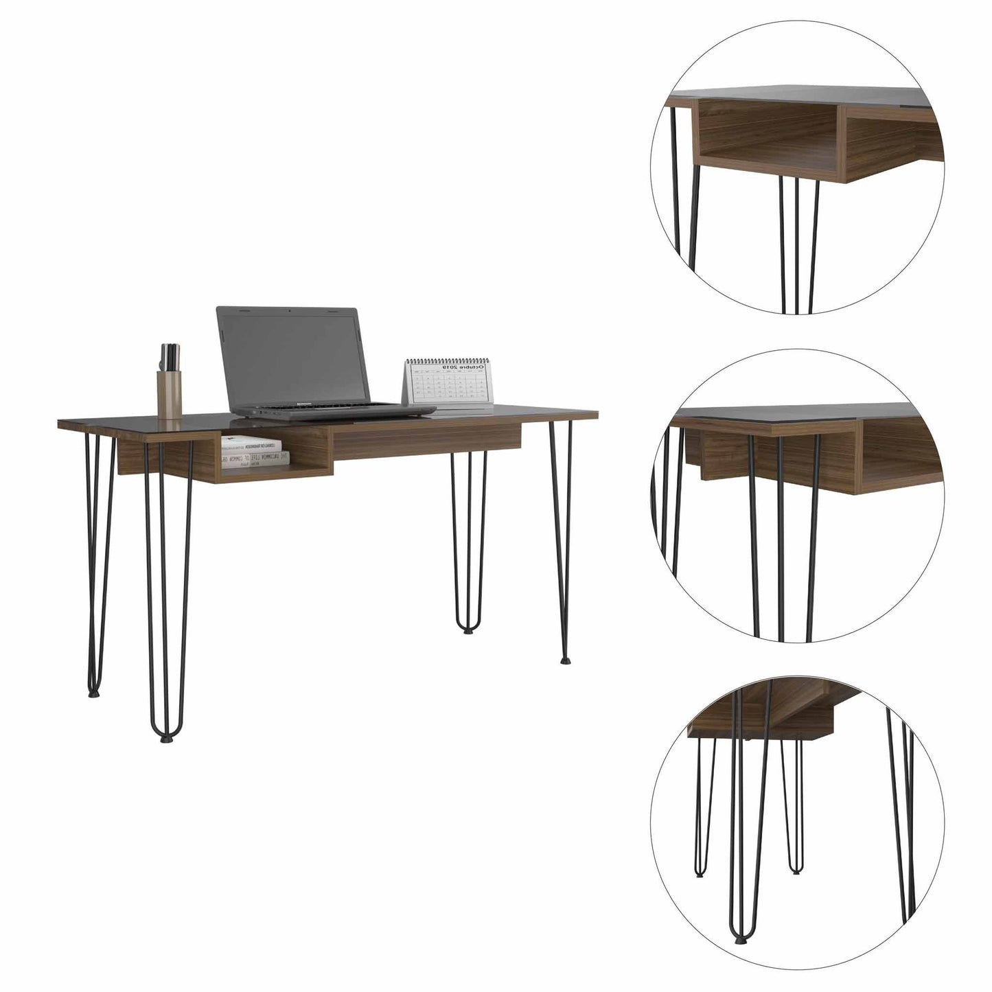 Deco Mahogany and Black Geometric Computer Desk By Homeroots | Desks | Modishstore - 3