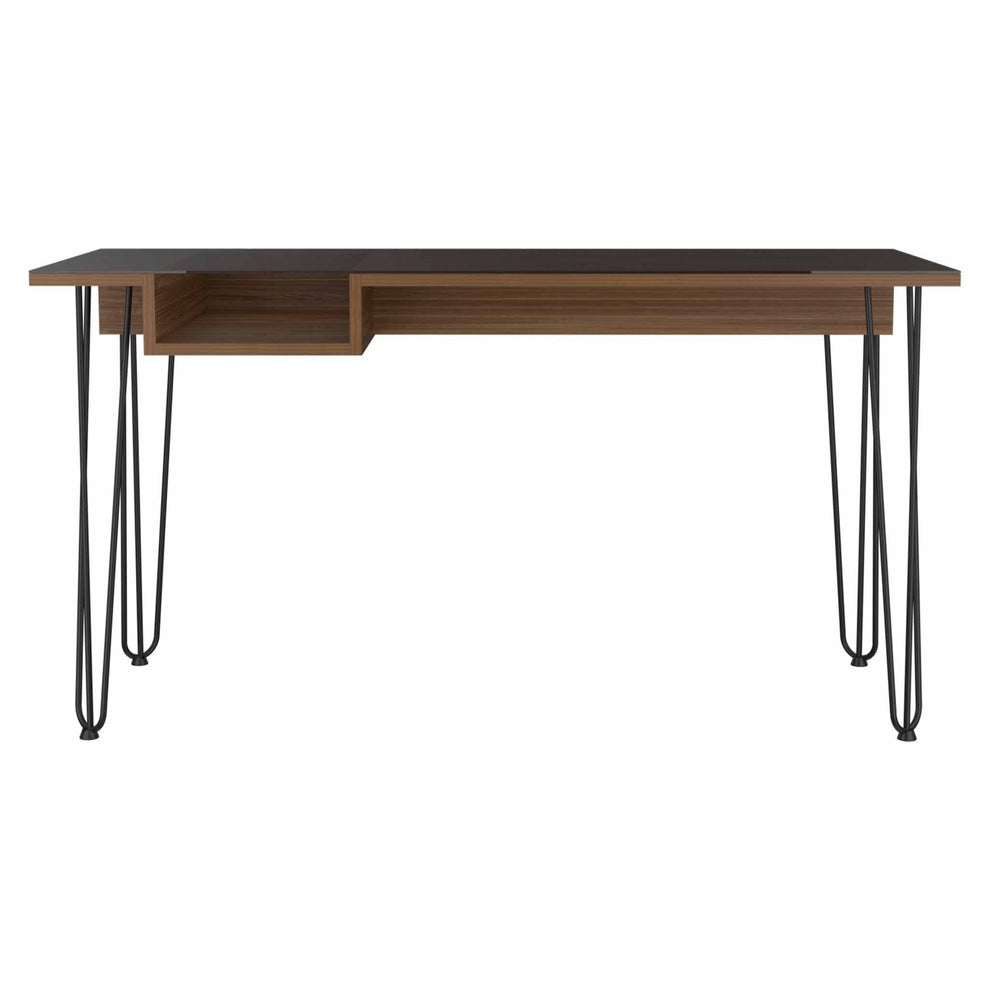 Deco Mahogany and Black Geometric Computer Desk By Homeroots | Desks | Modishstore - 4