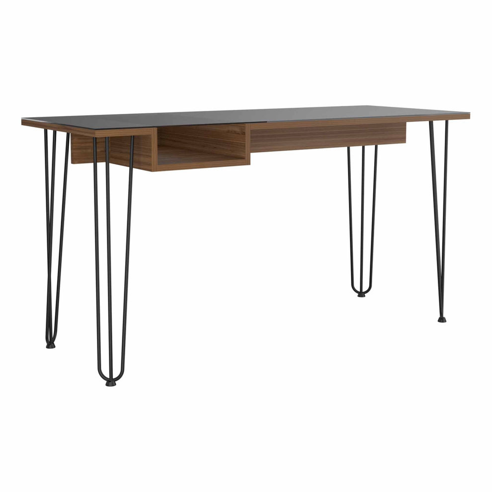 Deco Mahogany and Black Geometric Computer Desk By Homeroots | Desks | Modishstore - 5