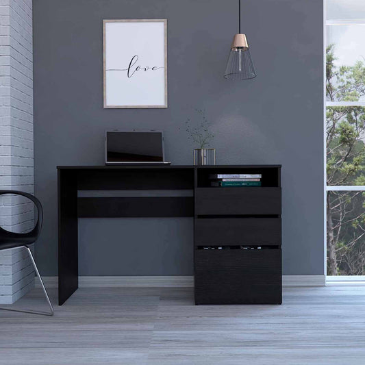 Echo Black Computer Desk with Three Drawers By Homeroots - 403805 | Desks | Modishstore