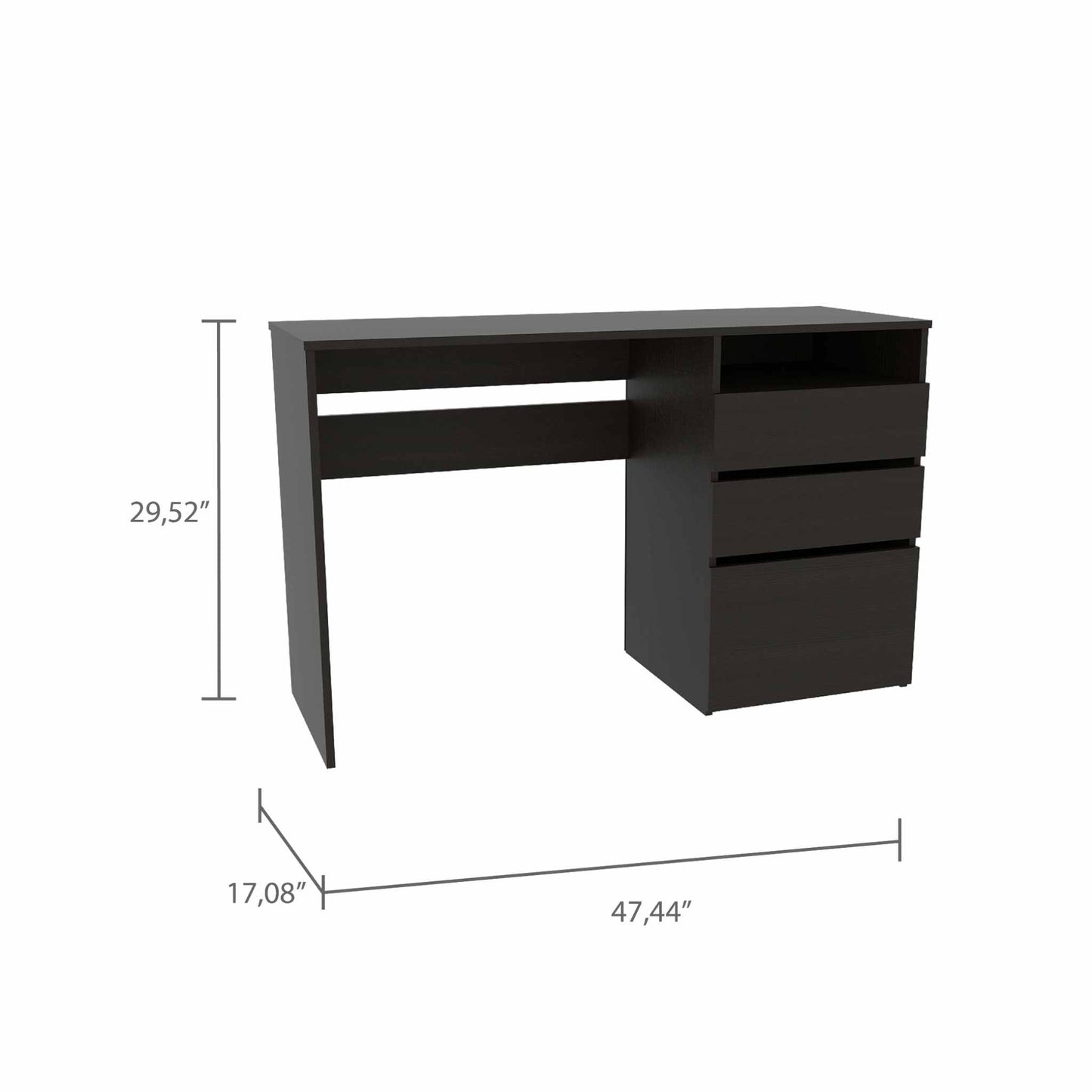 Echo Black Computer Desk with Three Drawers By Homeroots - 403805 | Desks | Modishstore - 2