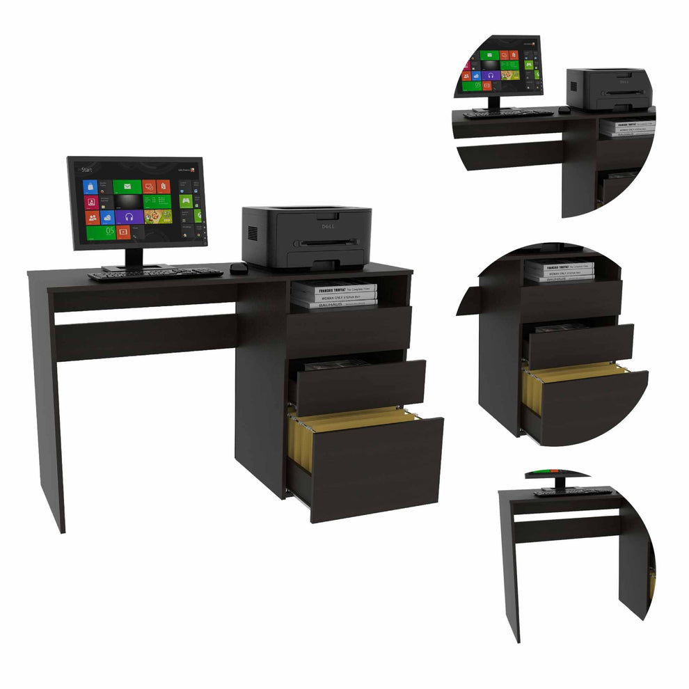 Echo Black Computer Desk with Three Drawers By Homeroots - 403805 | Desks | Modishstore - 4